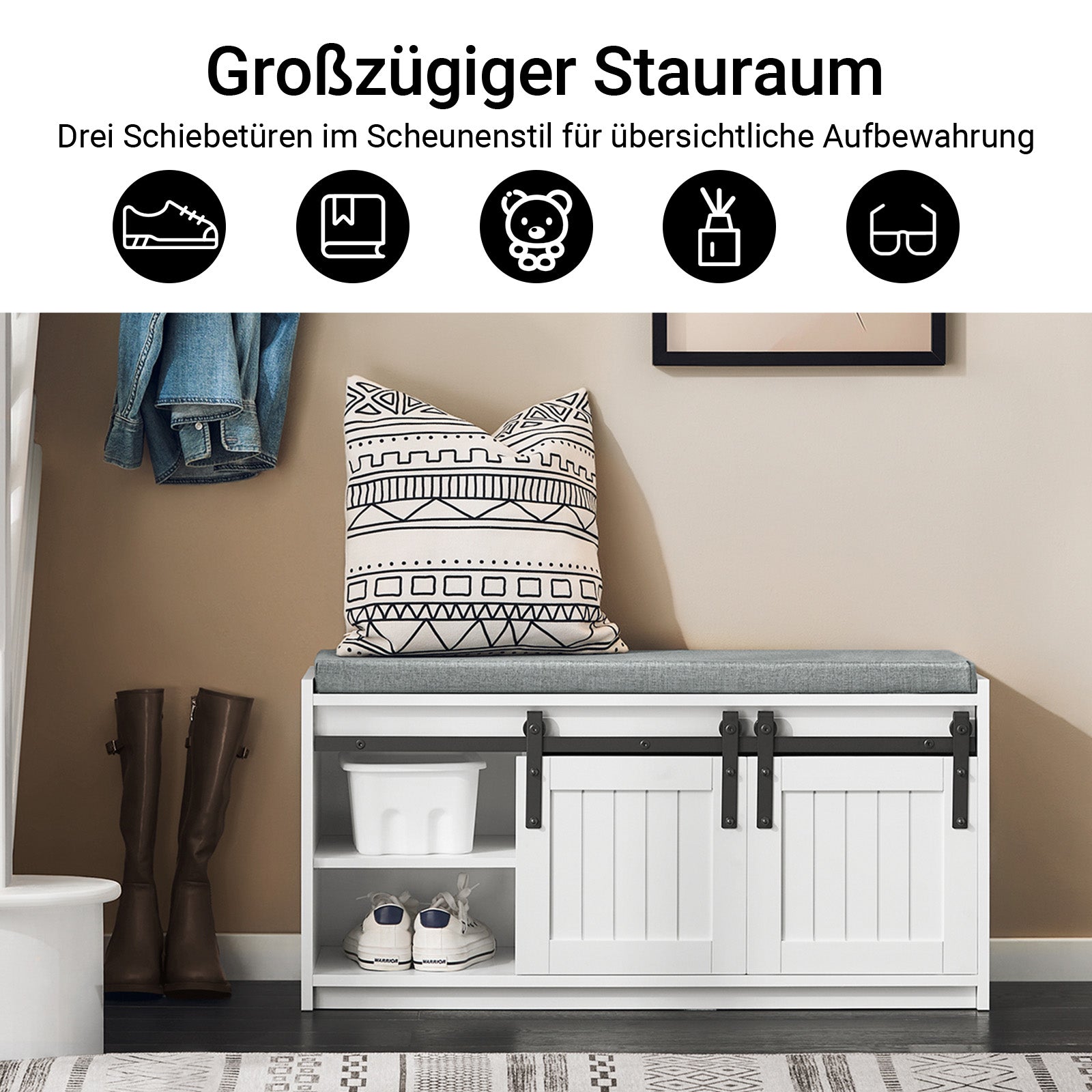 SoBuy | Schuhbank mit Sitzfläche | Sitzbank | Dielenbank | Schuhregal | Weiß | FSR133-K-W