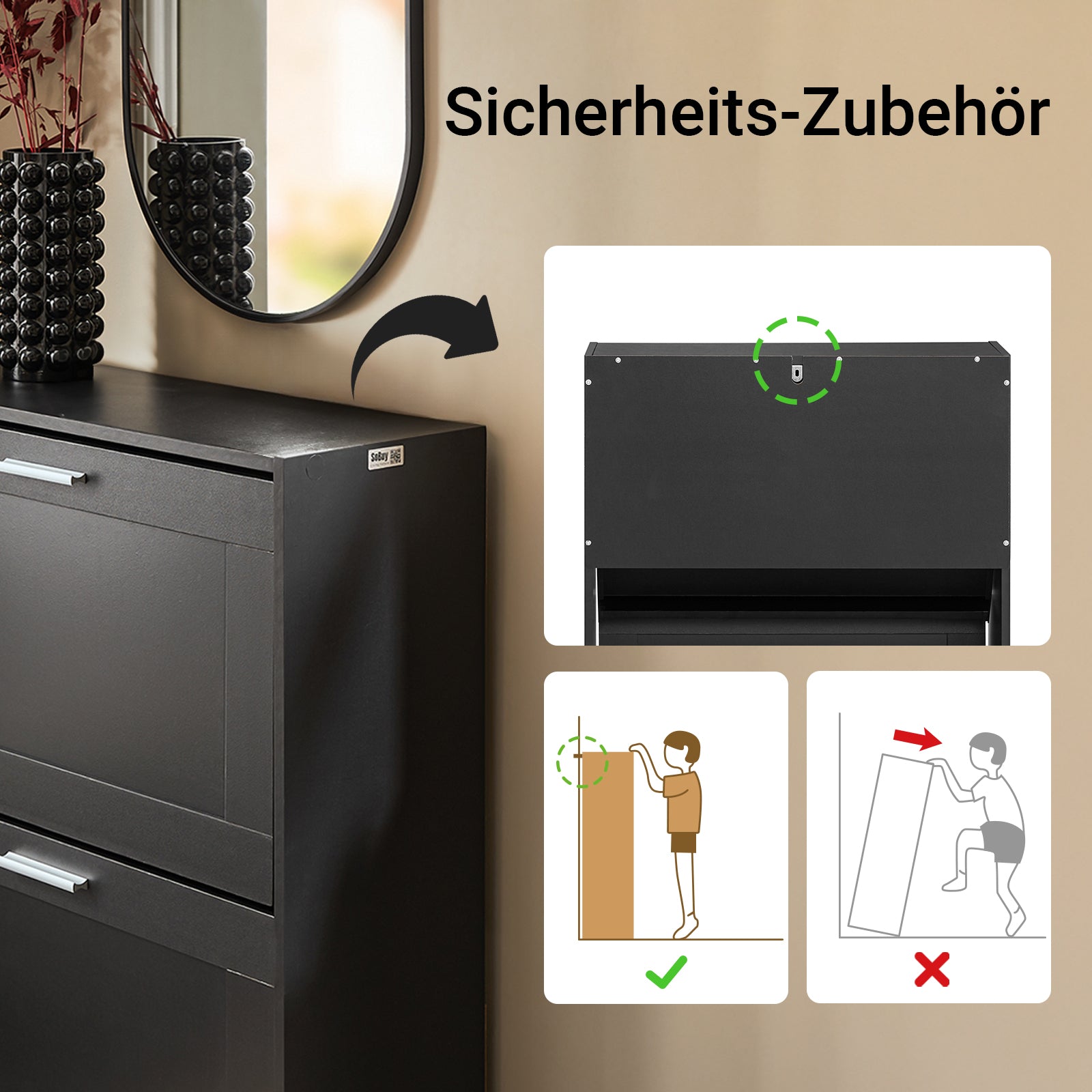 SoBuy | Schuhkipper | Schuhschrank mit 2 Klappen | Schuhkommode | Schwarz | FSR137-SCH