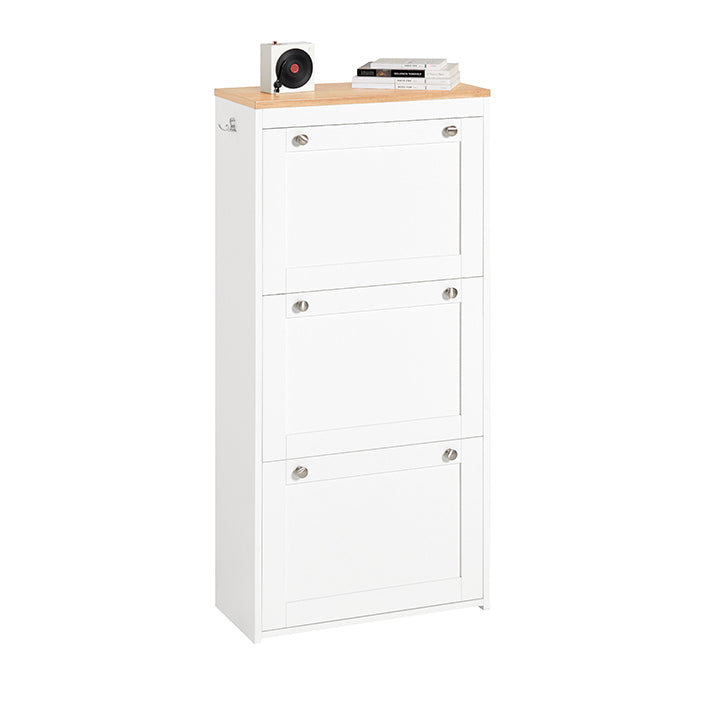 SoBuy | Schuhkipper | Schuhschrank mit 3 Klappen | Schuhkommode Weiß | FSR144-WN