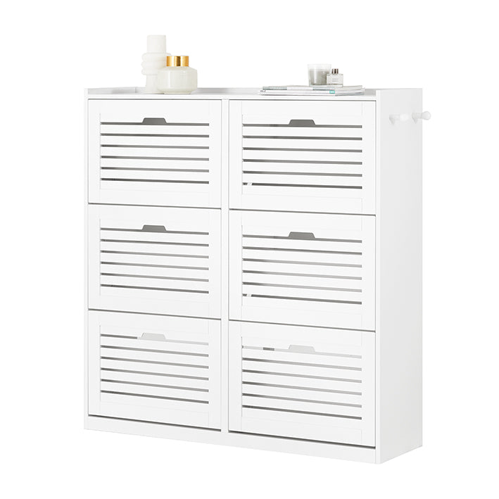 SoBuy | Schuhkipper | Schuhschrank mit 6 Klappen | Schuhkommode | Weiß | FSR145-W