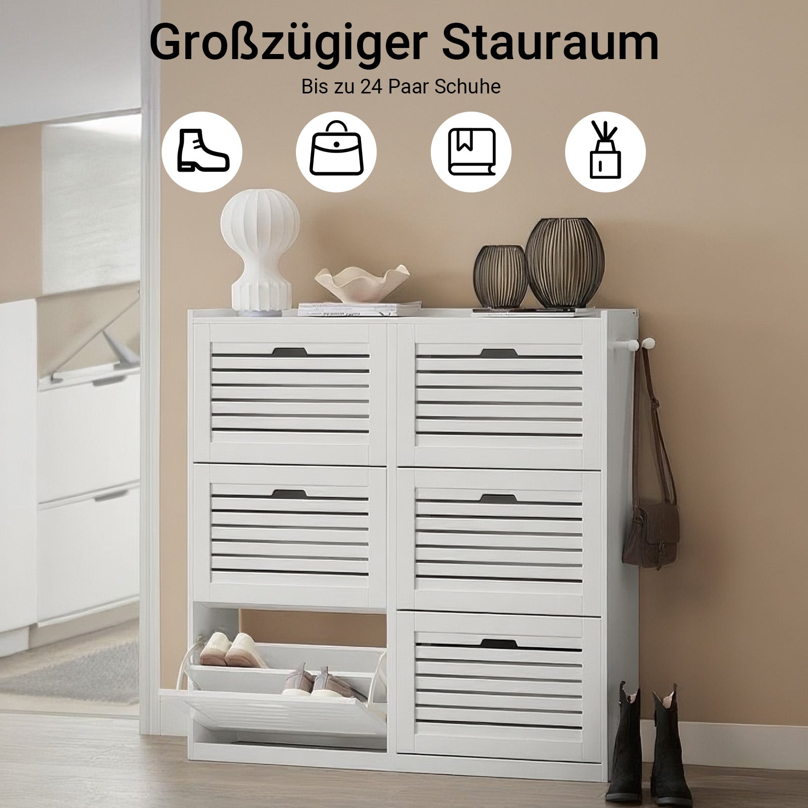 SoBuy | Schuhkipper | Schuhschrank mit 6 Klappen | Schuhkommode | Weiß | FSR145-W