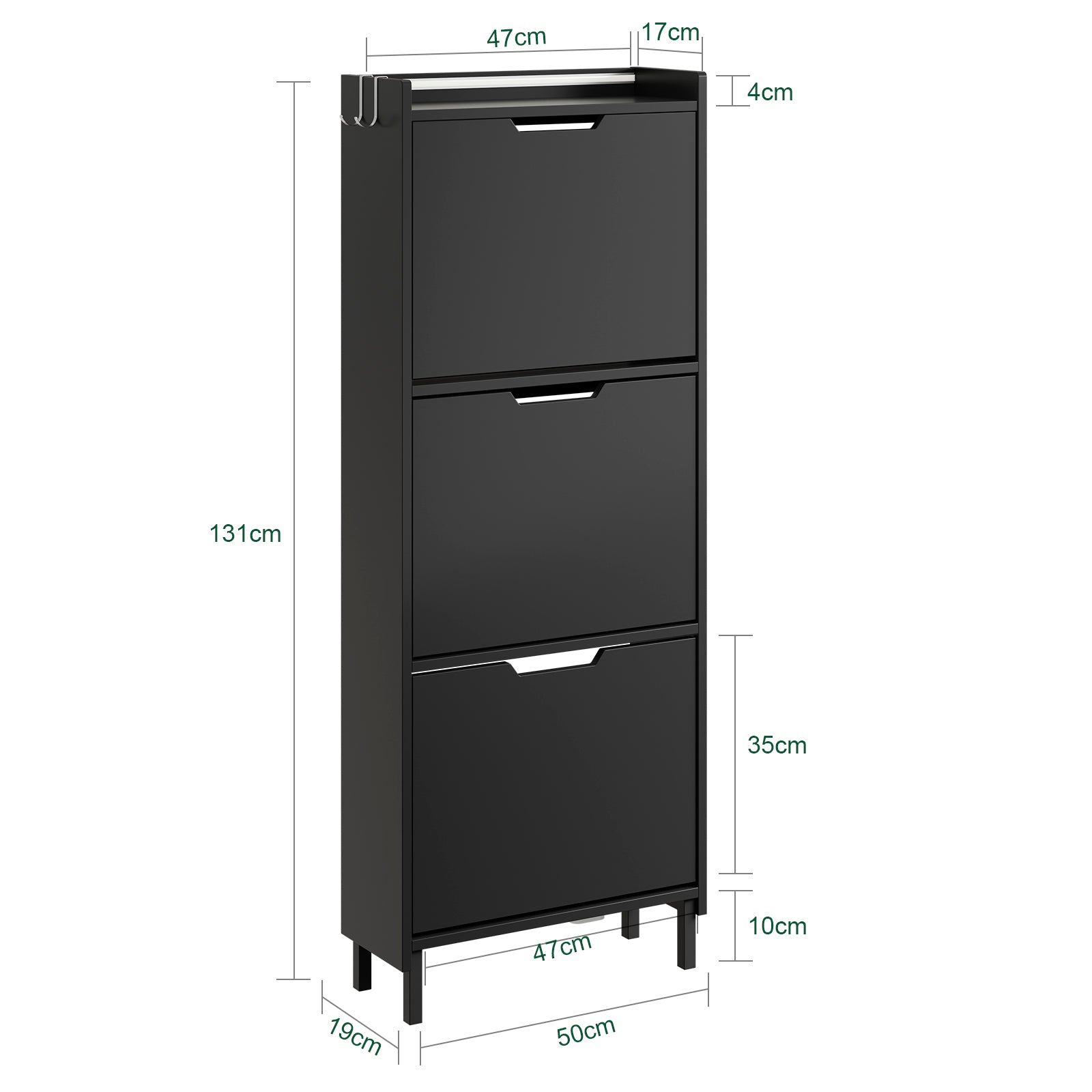 SoBuy Schuhschrank schmal Sensorlicht 19 cm Tiefe Schwarz 50x19x131 cm | FSR151-H-E-SCH