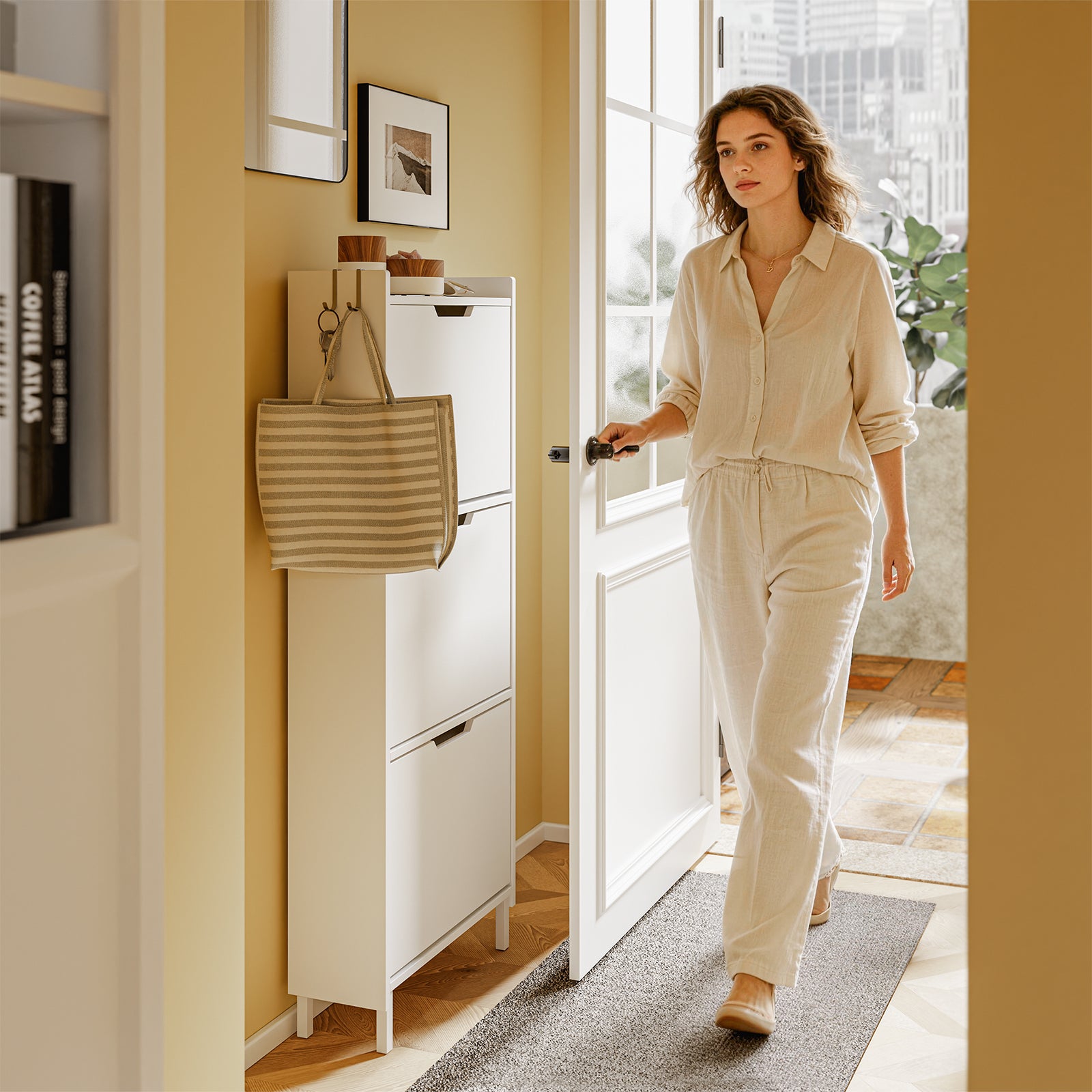 SoBuy Schuhschrank Schmal Hängend mit Sensorlicht und 19 cm Tiefe Weiß FSR151-H-E-W