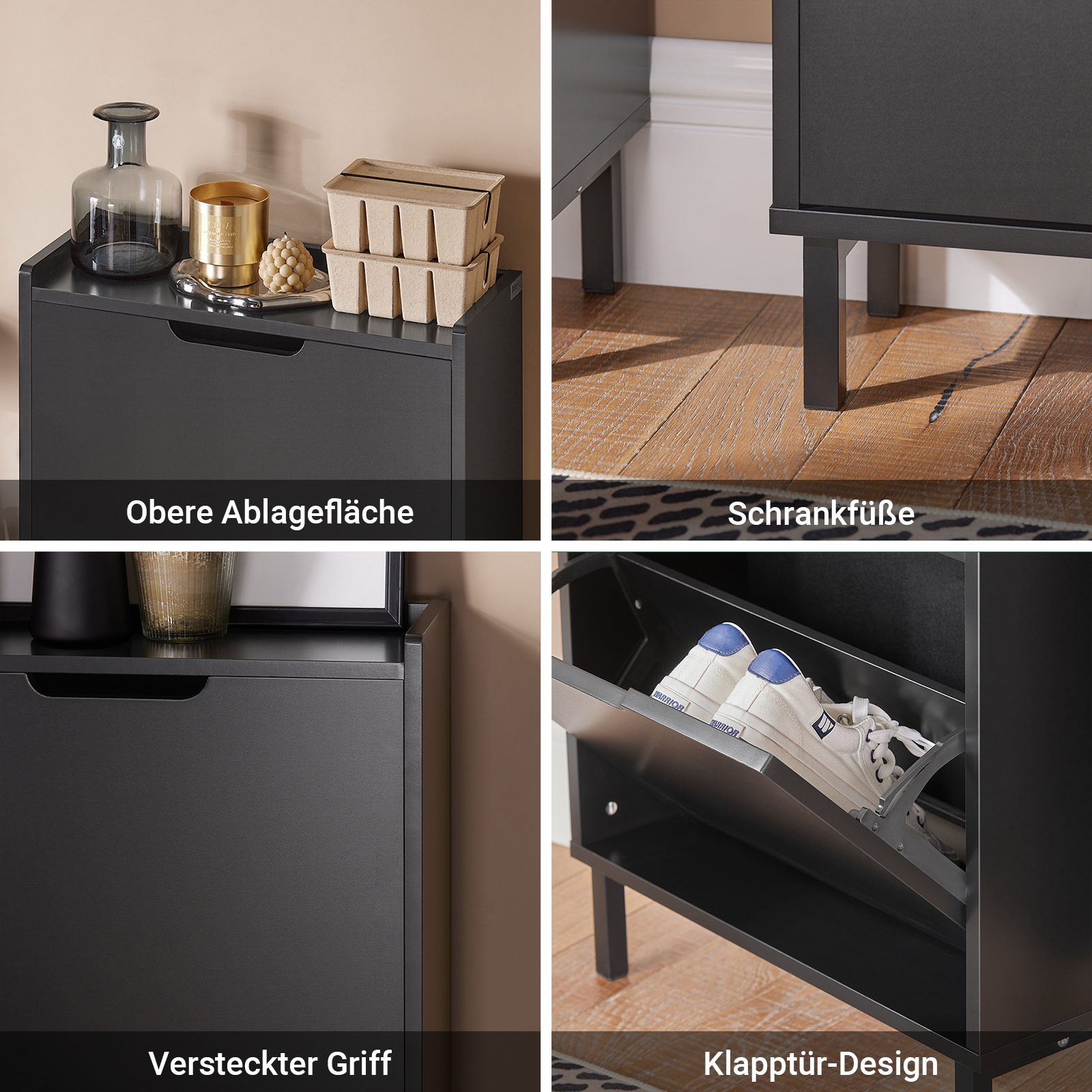 SoBuy | Schuhkipper mit 3 Klappen | Schuhschrank | Schuhkommode | Schwarz | FSR151-H-SCH