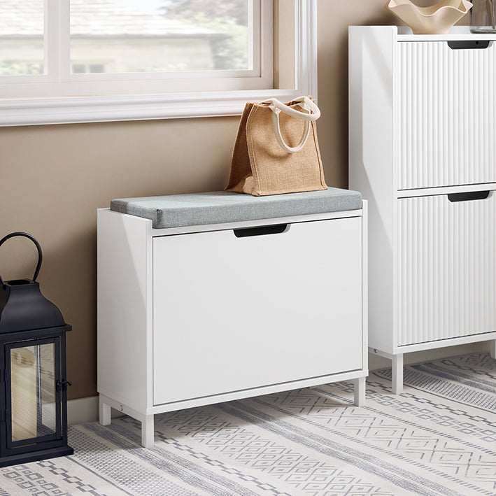 SoBuy | Schuhkipper mit 1 Klappe | Schuhschrank schmal | Schuhkommode | Weiß | FSR151-K-W