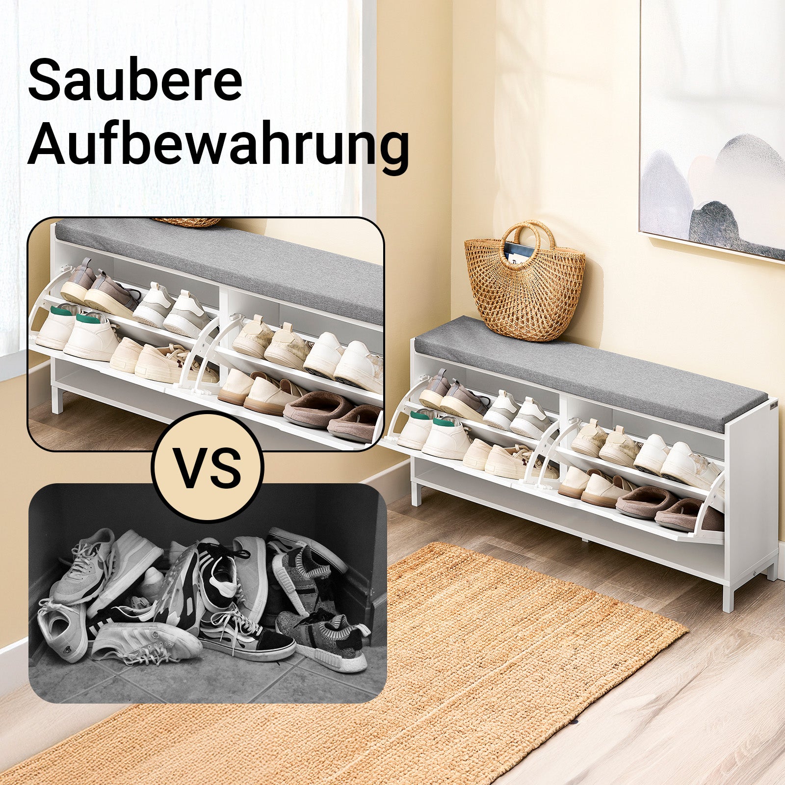 SoBuy | Schuhbank mit 2 Klappen | schmal | Schuhkommode | Weiß | FSR151-L-W