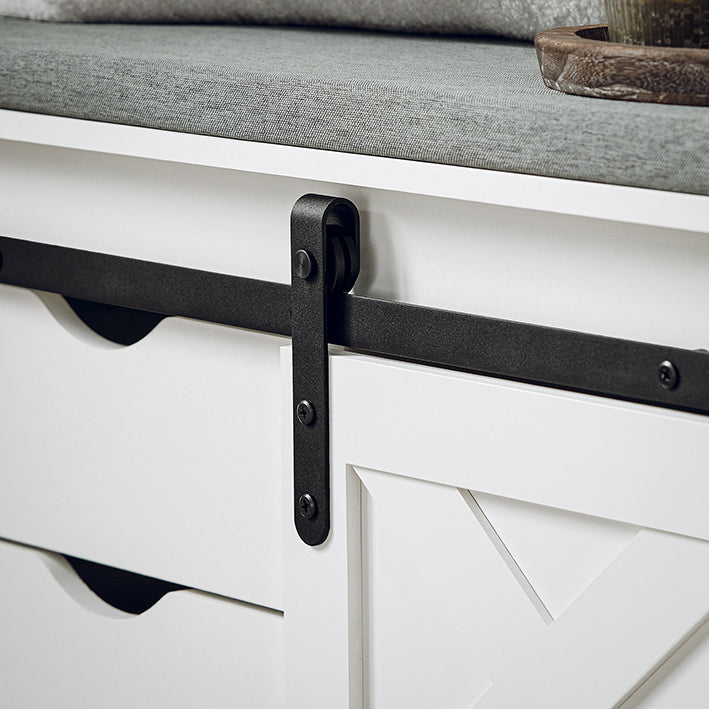 SoBuy | Schuhbank mit Sitzfläche | Schuhregal | Dielenbank mit Schiebetüren | Weiß | FSR153-W