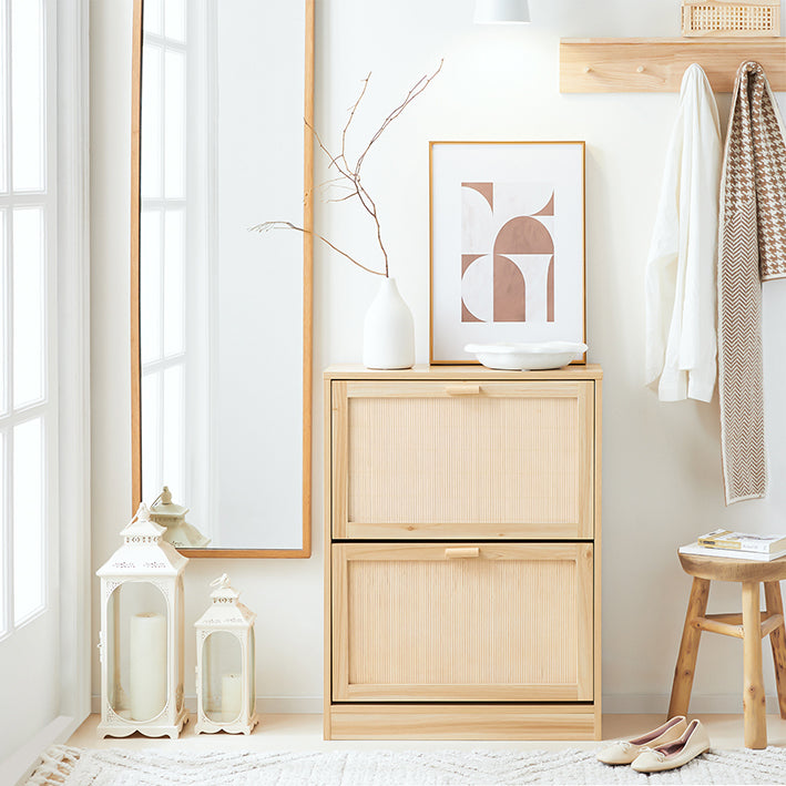 Vorverkauf | SoBuy | Schuhkipper-Set | Schuhbank mit Sitz & Schuhschrank mit 2 Klappen | Natur | FSR163-N+FSR160-N