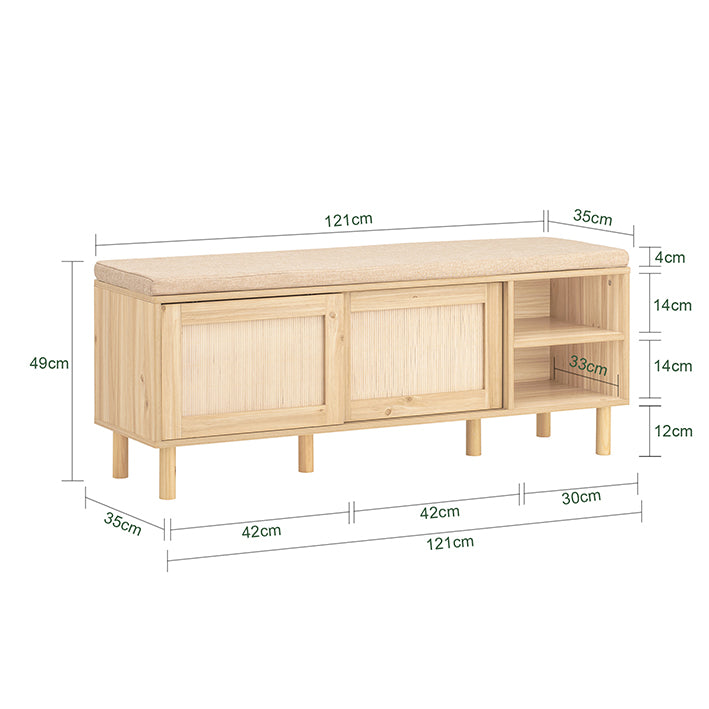SoBuy | Schuhbank mit Sitzfläche | Dielenbank mit Schiebetüren | Natur | FSR163-N