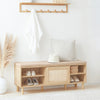 SoBuy | Schuhbank mit Sitzfläche | Dielenbank mit Schiebetüren | Natur | FSR163-N