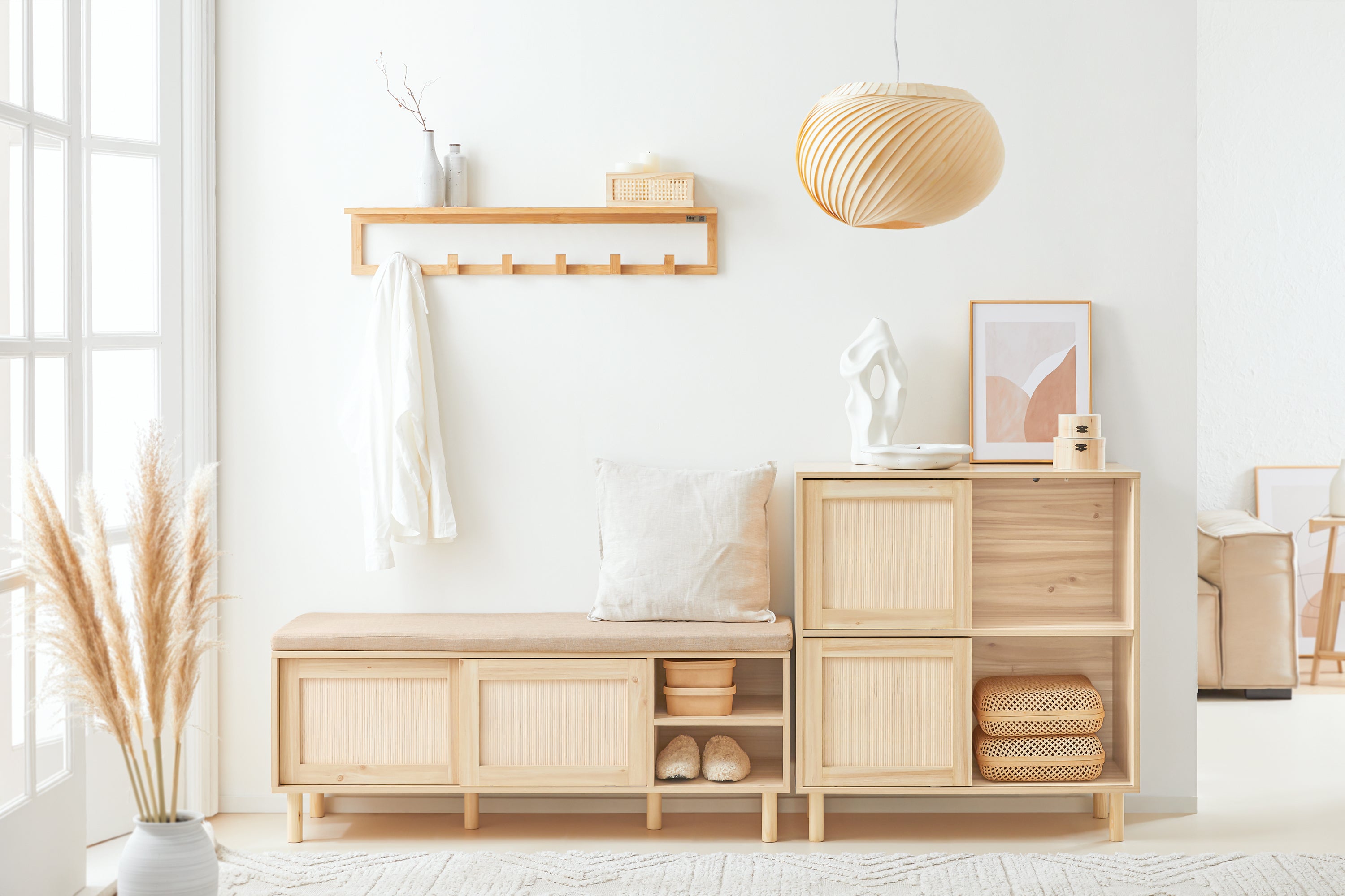 SoBuy | Sideboard mit Schiebetüren | Flurschrank | Küchenschrank | Kommode | Natur | FSB87-N