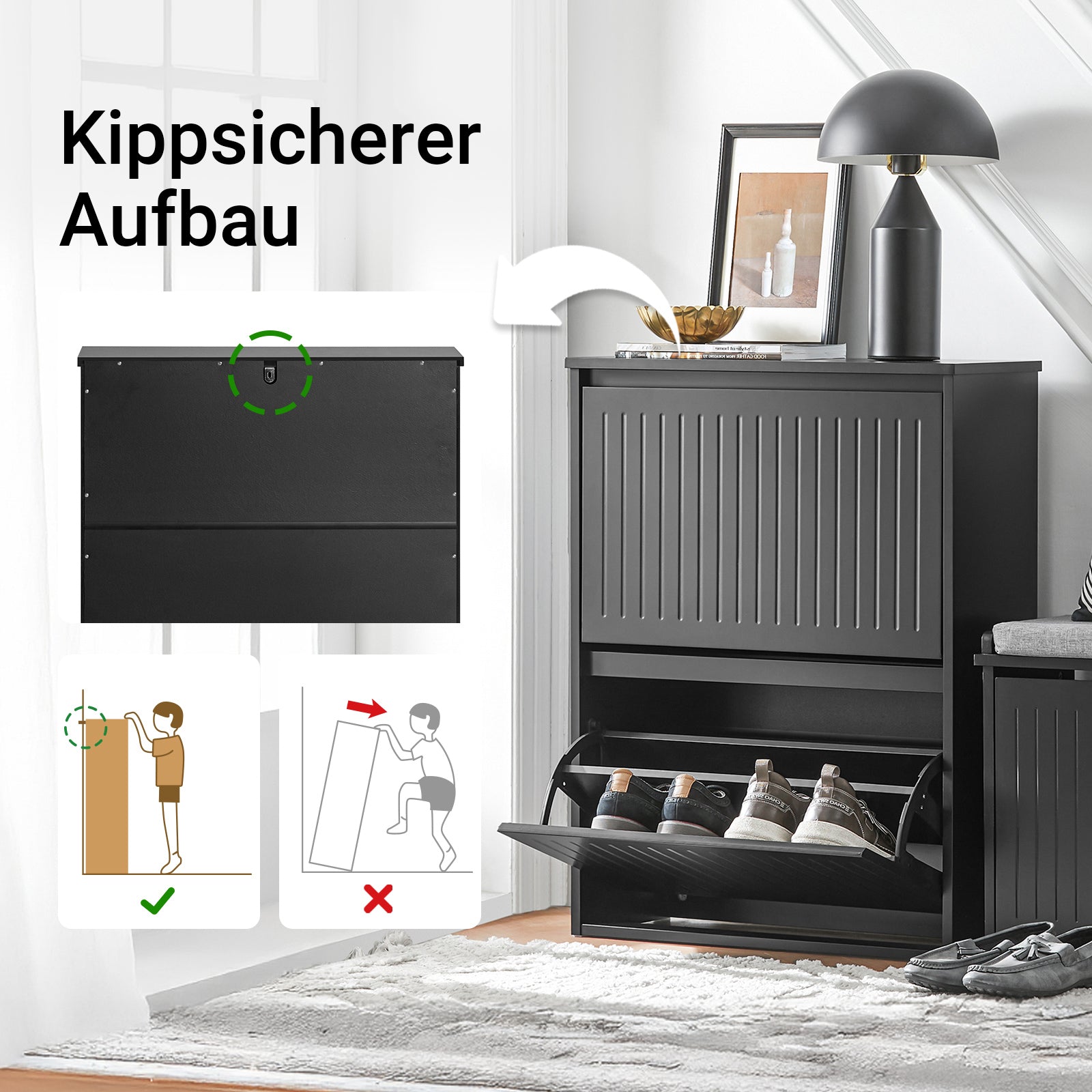 SoBuy | Schuhkipper mit 2 Klappen | Schuhschrank | Schuhregal | Schwarz | FSR165-K-SCH