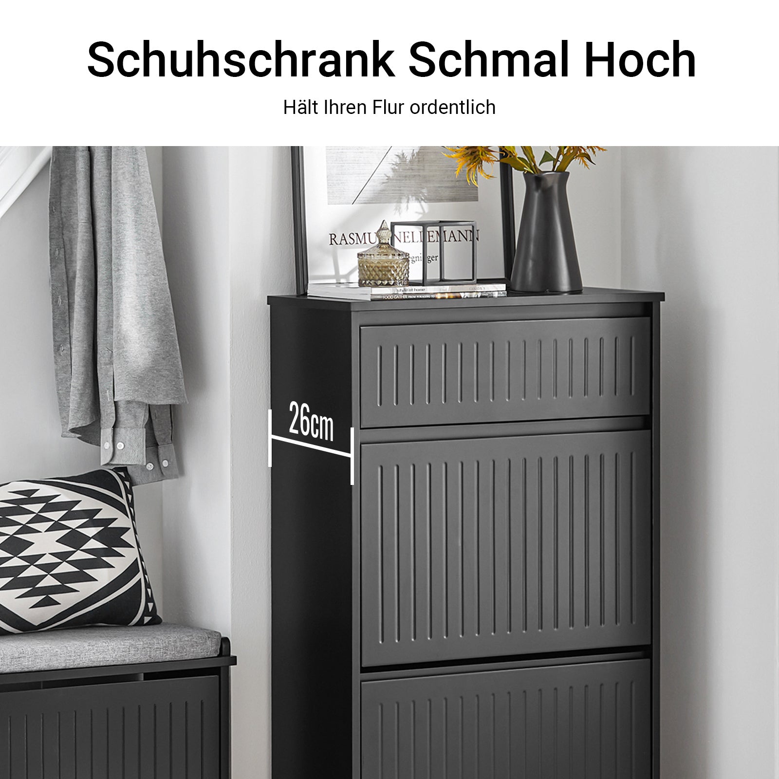 SoBuy | Schuhkipper mit 2 Klappen und 1 Schublade | Schuhregal | Schwarz | FSR165-SCH