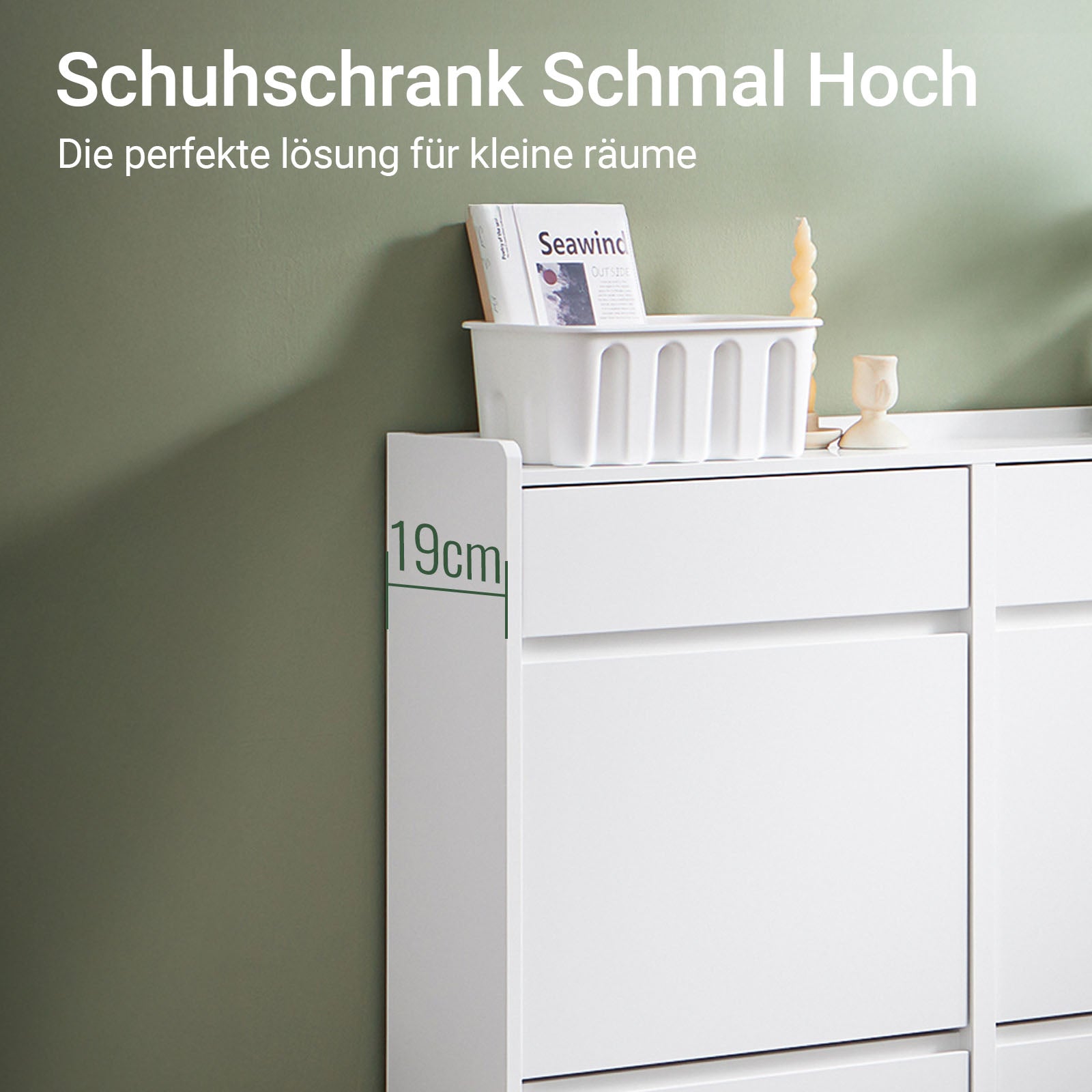 SoBuy | Schuhkipper mit 4 Klappen und 2 Schubladen | Schuhschrank | Schuhregal | Weiß | FSR169-W