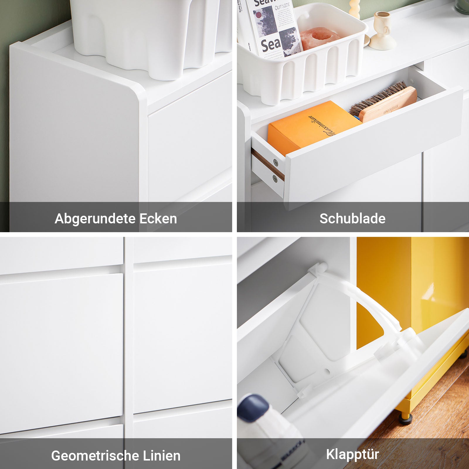 SoBuy | Schuhkipper mit 4 Klappen und 2 Schubladen | Schuhschrank | Schuhregal | Weiß | FSR169-W