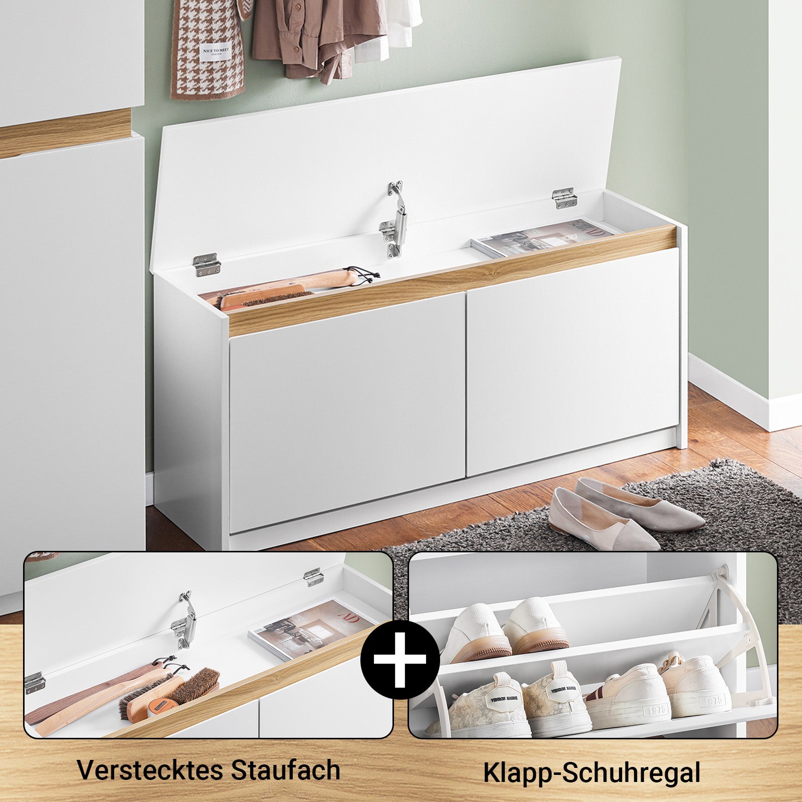 SoBuy | Schuhbank | Schuhkipper | Sitzbank mit Stauraum | Weiß | FSR171-W