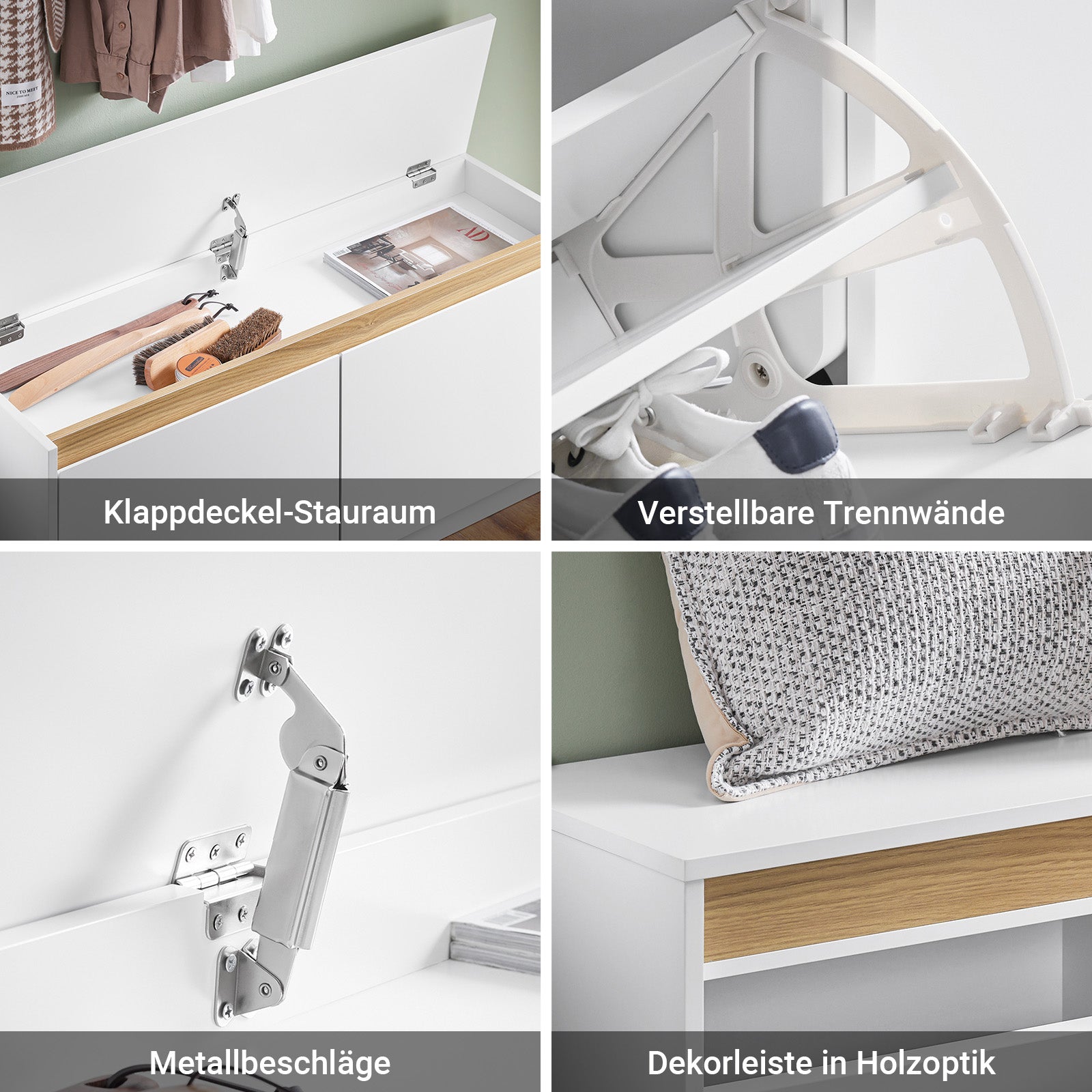 SoBuy | Schuhbank | Schuhkipper | Sitzbank mit Stauraum | Weiß | FSR171-W