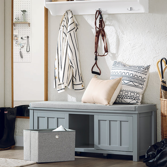 SoBuy | Sitzkommode | Schuhbank mit Sitzfläche | Sitzbank mit 1 Korb | Hellgrau | FSR173-HG