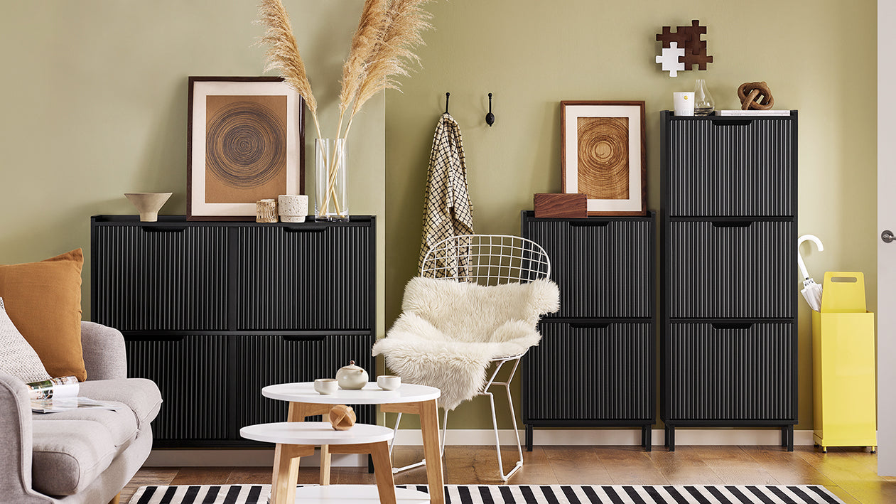 SoBuy | Schuhkipper mit 4 Klappen | Schuhschrank schmal | Schwarz | FSR177-L-SCH