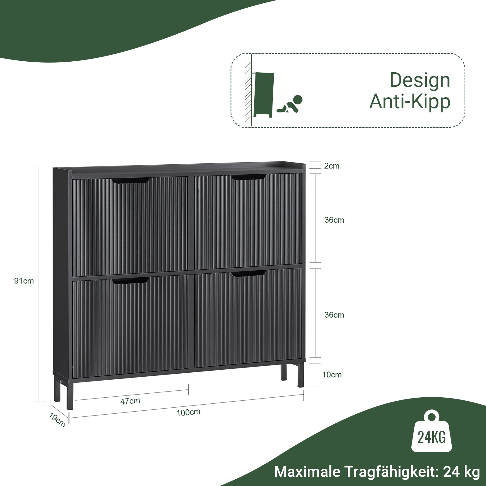 Vorverkauf | SoBuy | Schuhkipper mit 4 Klappen | Schuhschrank schmal | Schwarz | FSR177-L-SCH