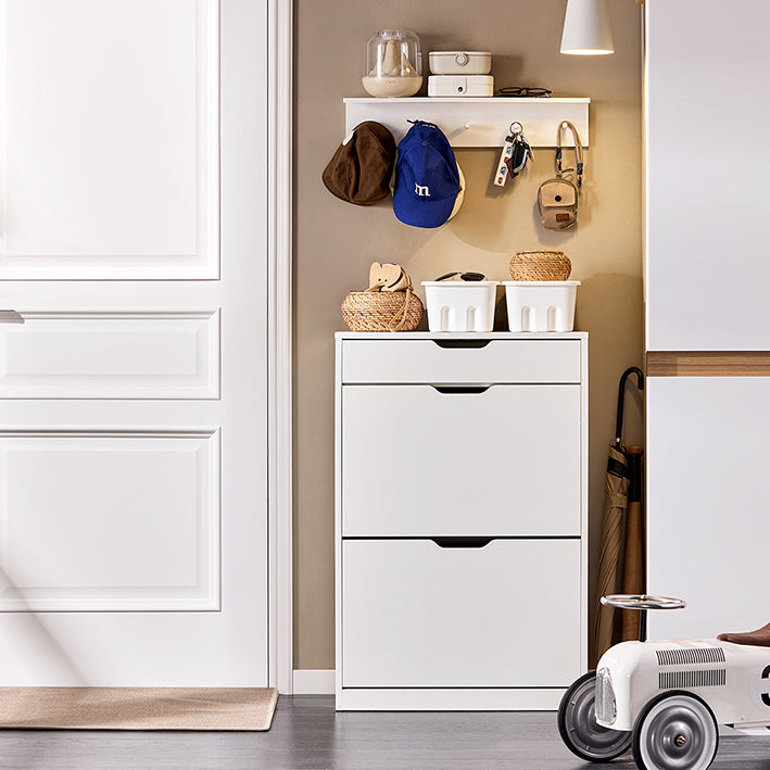 SoBuy | Schuhkipper mit 4 Klappen | Schuhschrank schmal | Schuhregal | Weiß| FSR180-W