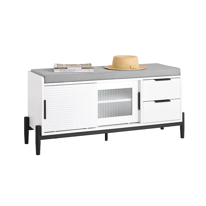 SoBuy | Schuhbank mit Sitzfläche | Sitzbank | Dielenbank mit Schiebetüren | Schuhtruhe | Weiß | FSR187-W