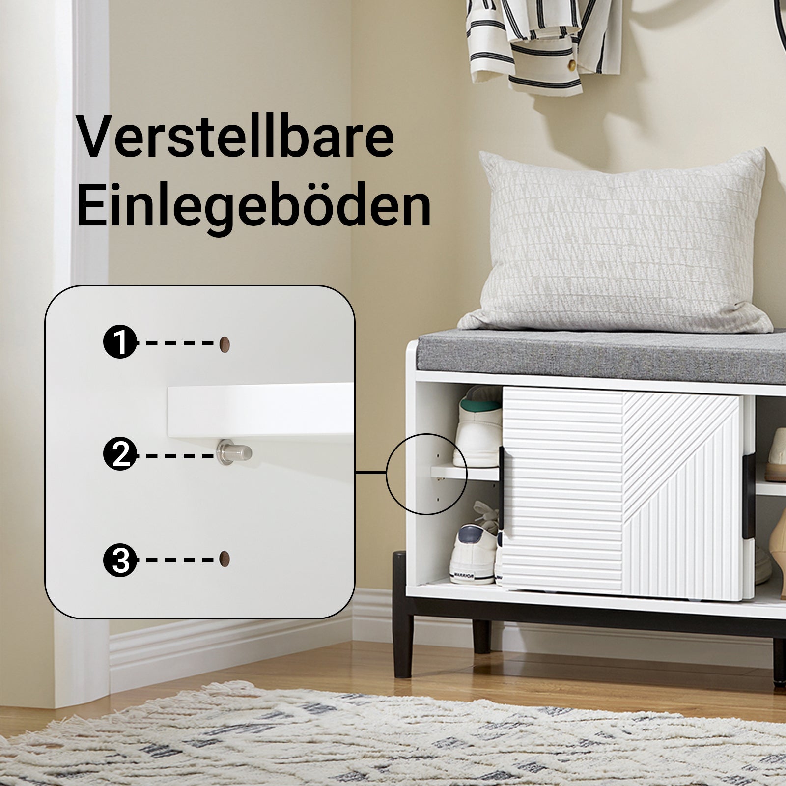 SoBuy | Schuhbank mit Sitzfläche | Sitzbank | Dielenbank mit Schiebetüren | Schuhtruhe | Weiß | FSR187-W