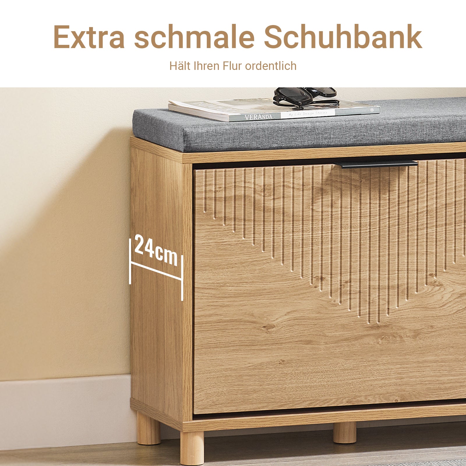 Vorverkauf | SoBuy | Schuhbank mit Sitzfläche | Schuhregal schmal | mit Stauraum | Sonoma Eiche + Grau | FSR199-N