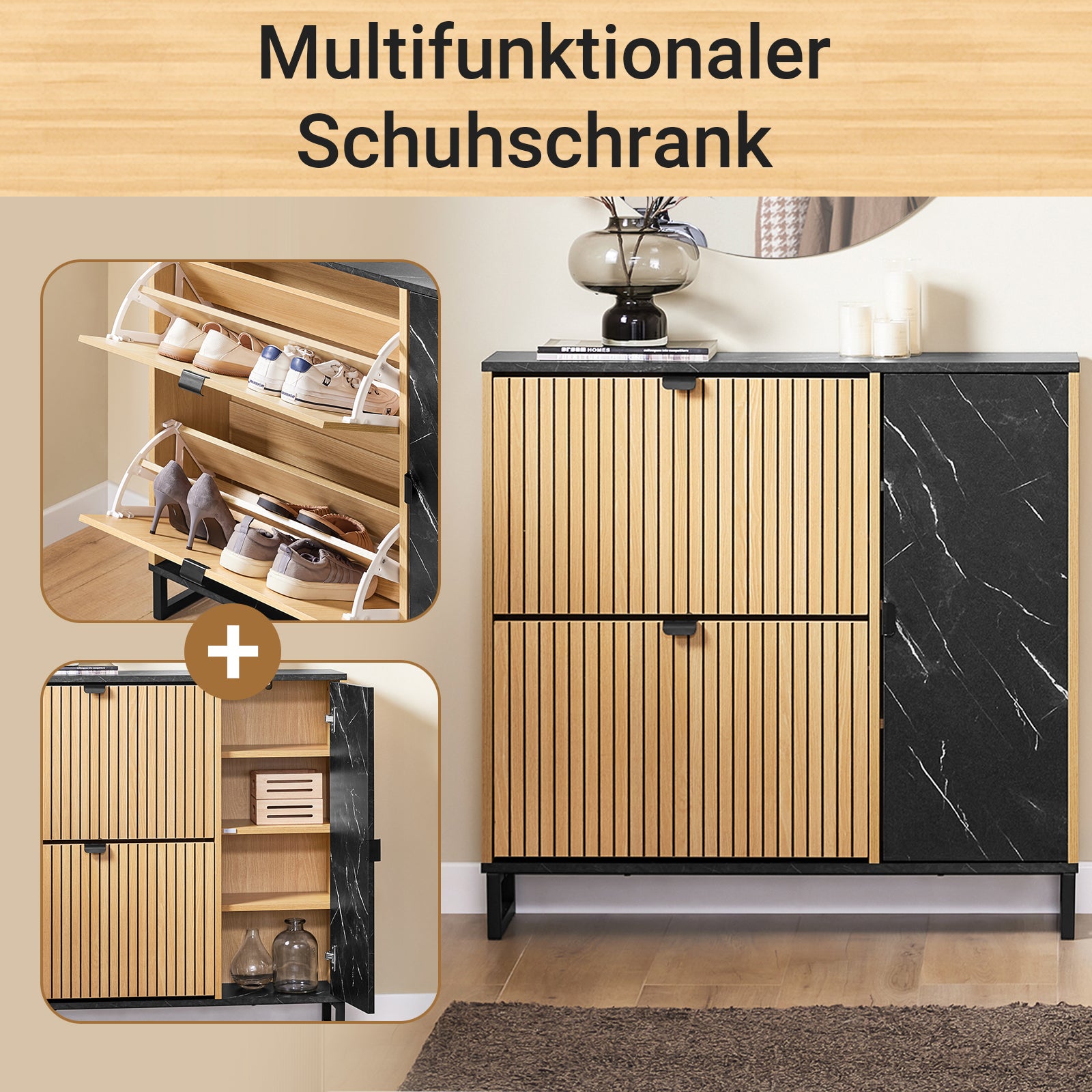 SoBuy | Schuhschrank Schmal | 2 Klappen | Schuhkipper | Schwarz | 90x88x24 cm | FSR203-N