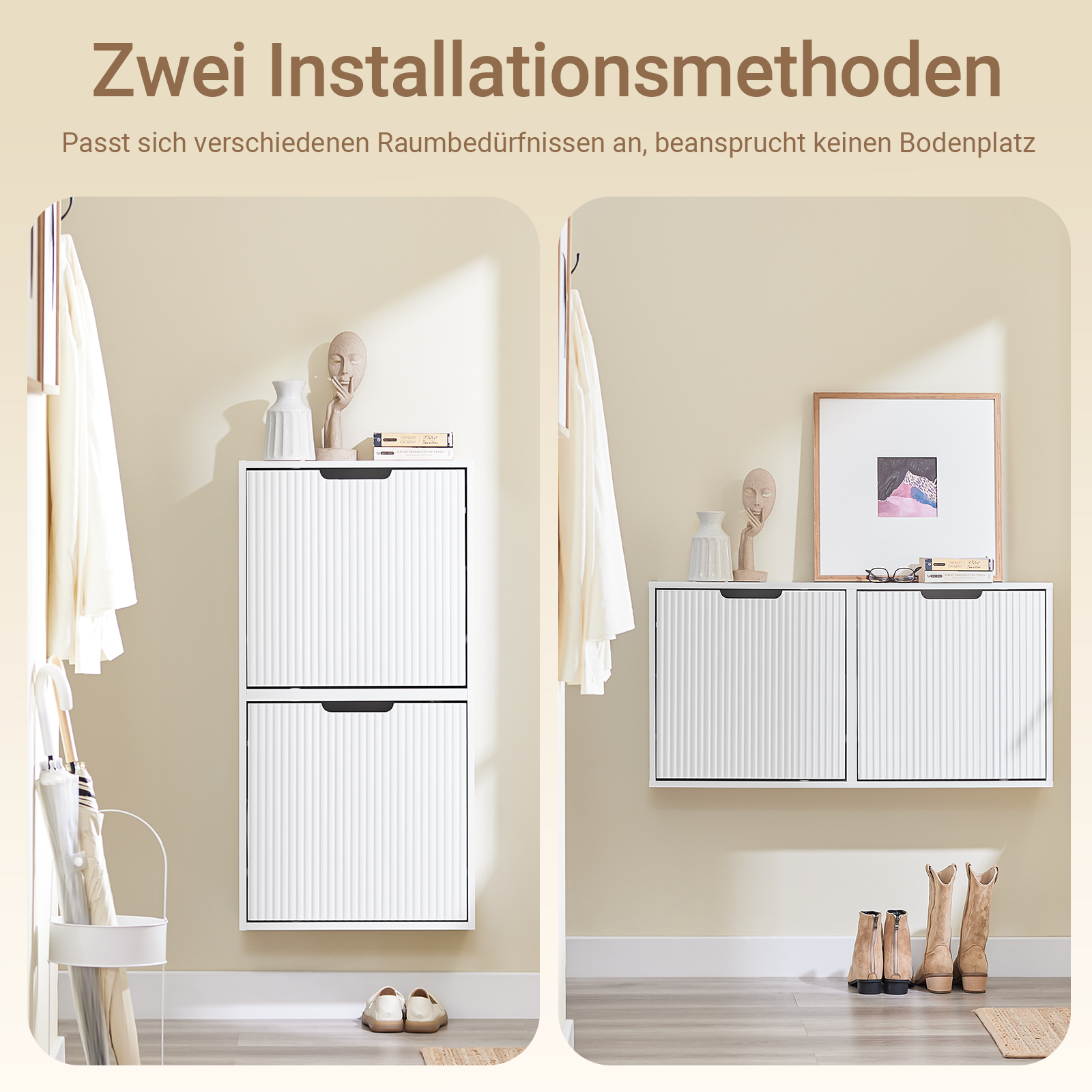 SoBuy | Schuhschrank Schmal | Wandmontage | 2-Wege Montage & Anti-Kipp| 19cm Tiefe | Weiß | FSR204-W