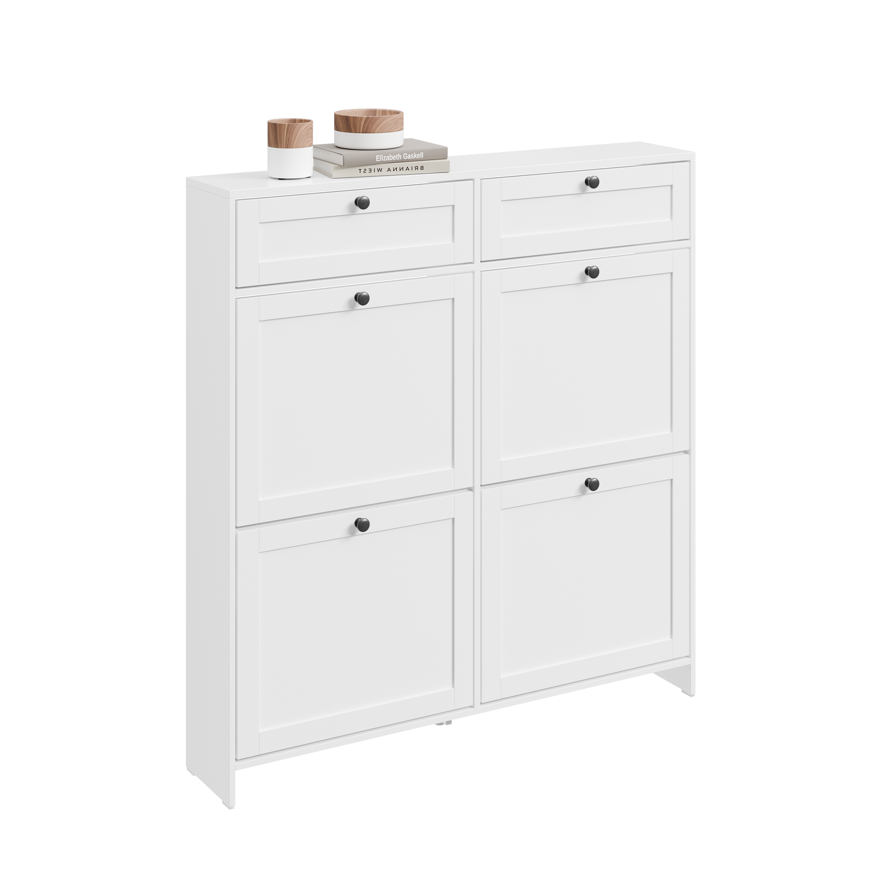 SoBuy | Schuhkipper Schmal | mit 4 Klappen | Weiß | FSR208-W