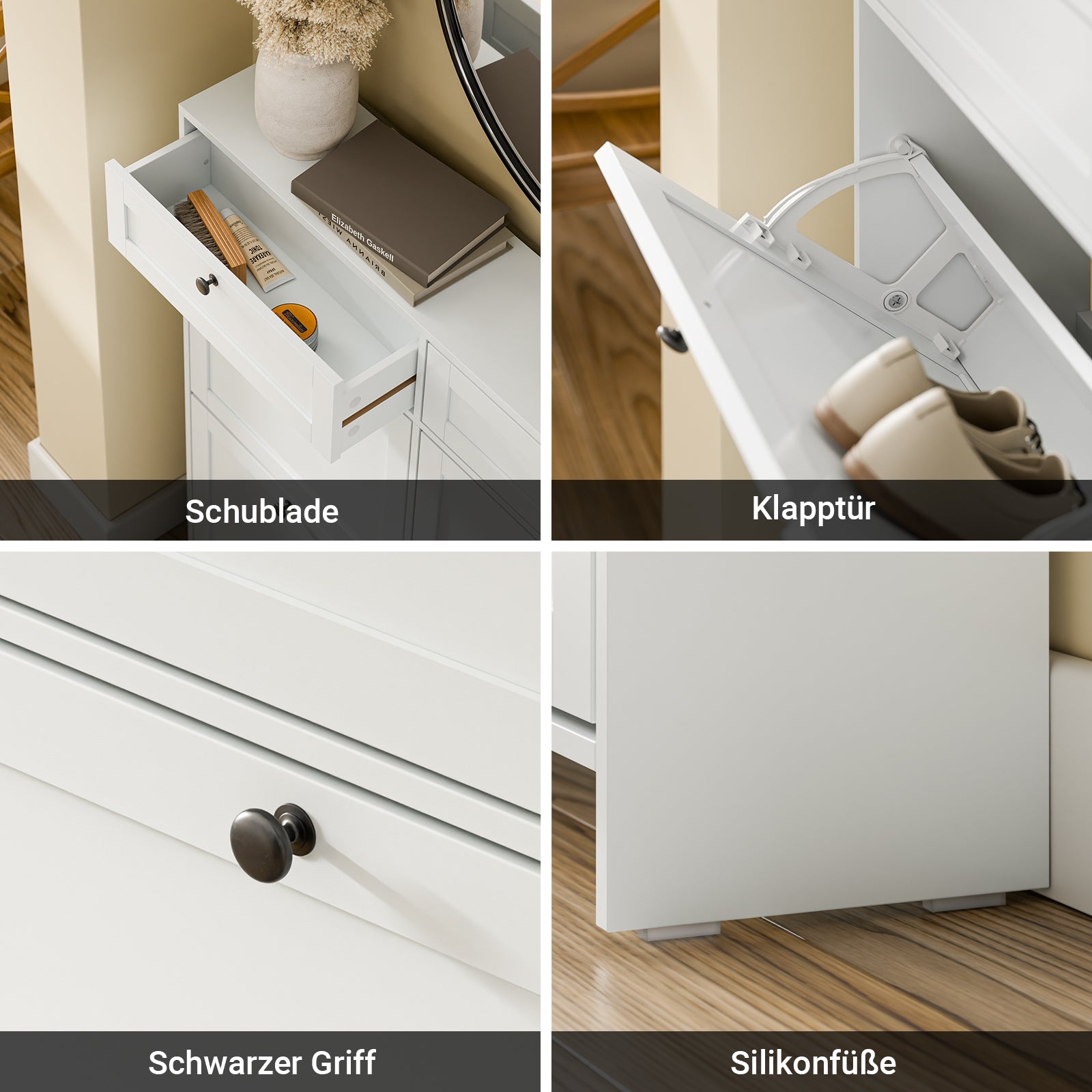 SoBuy | Schuhkipper Schmal | mit 4 Klappen | Weiß | FSR208-W