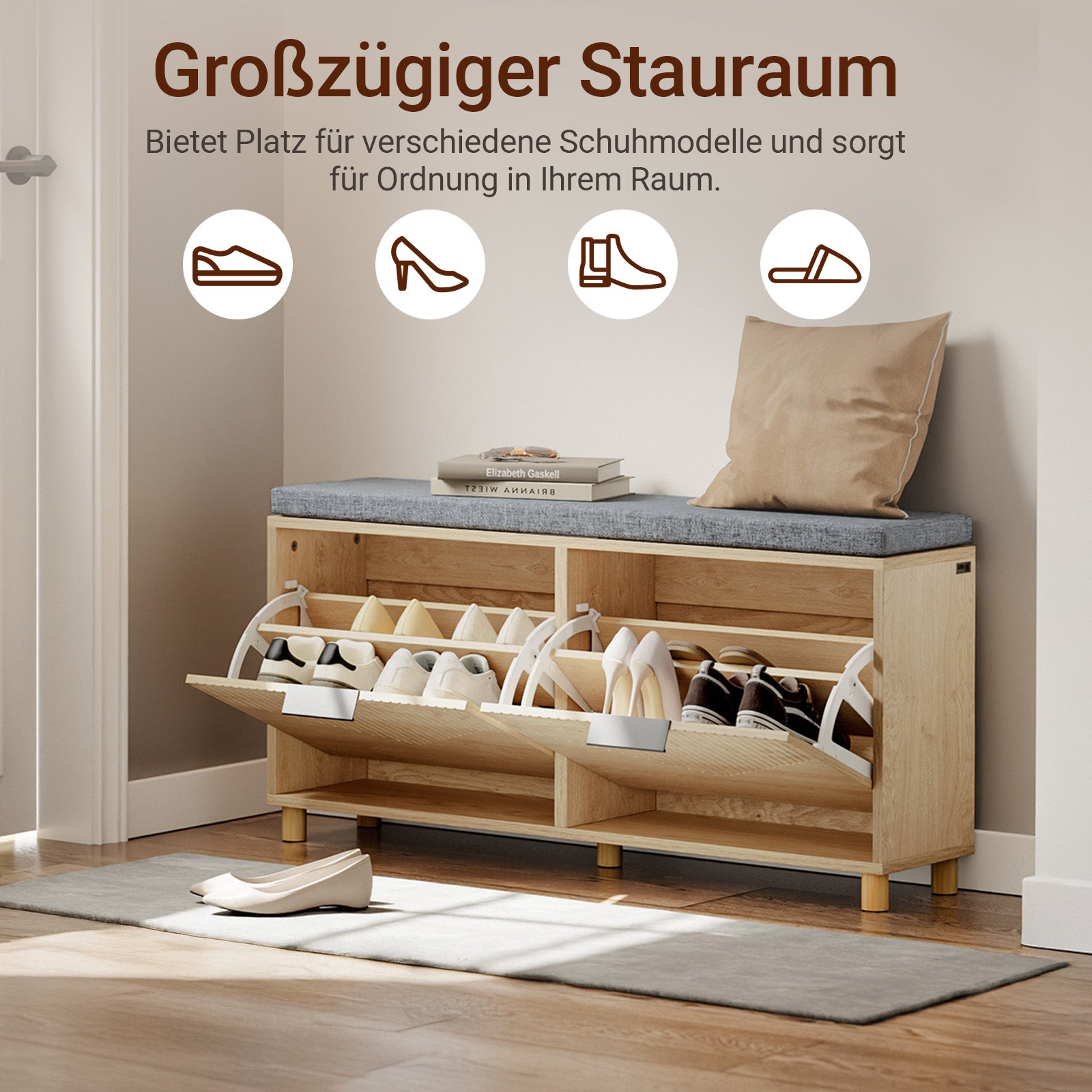 SoBuy Schuhbank schmal mit Sitzfläche für große Schuhe 100x24x50 cm FSR211-N