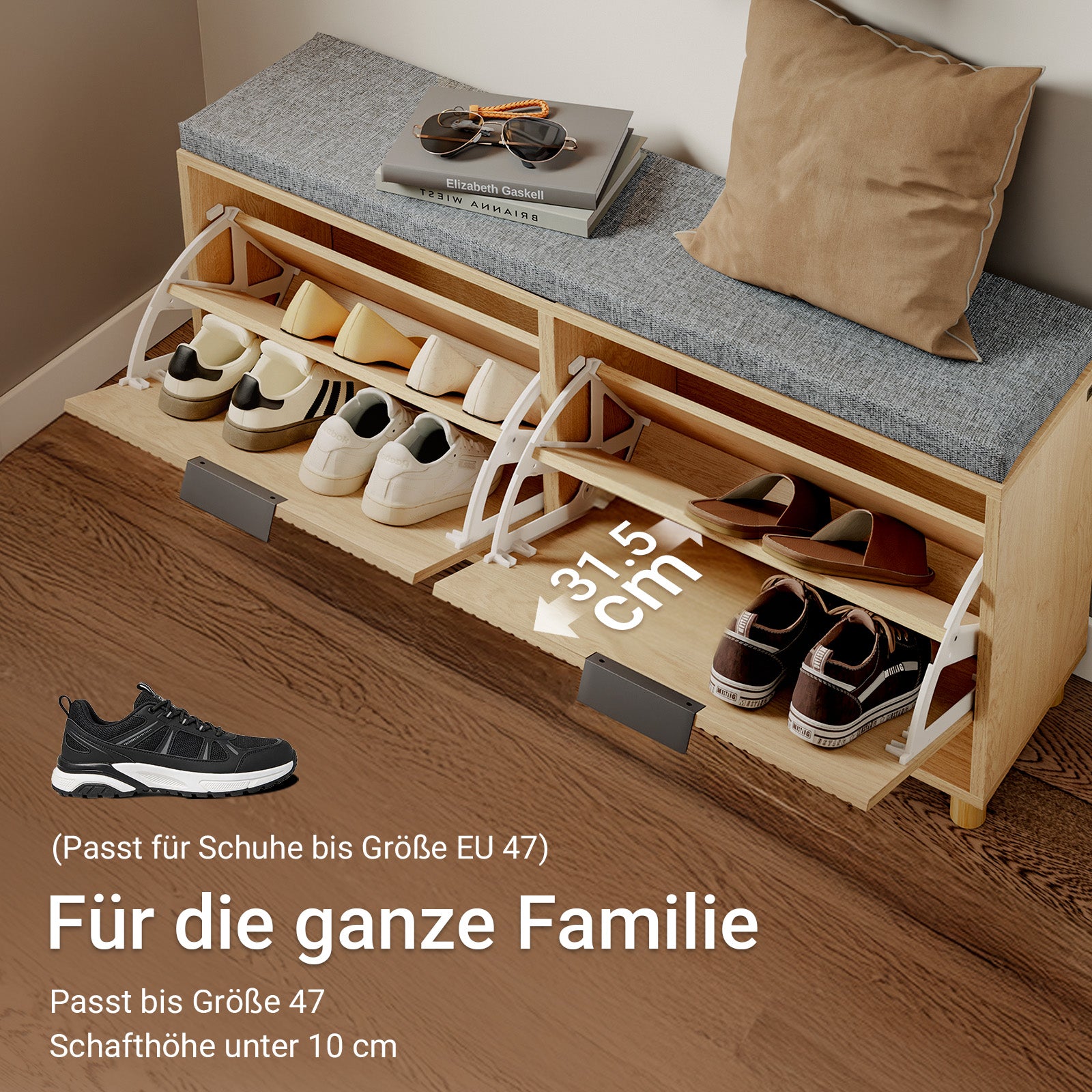 SoBuy Schuhbank schmal mit Sitzfläche für große Schuhe 100x24x50 cm FSR211-N
