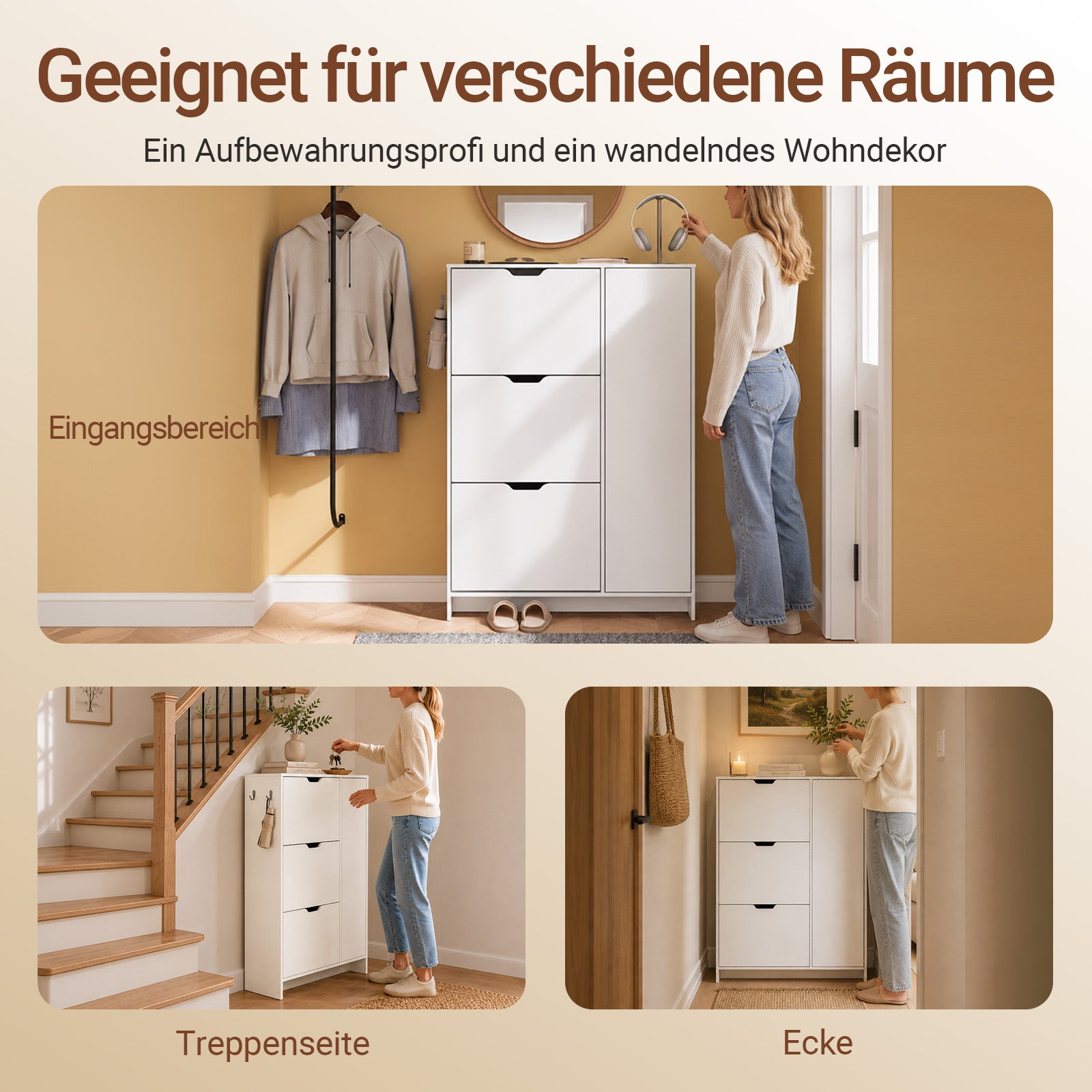 SoBuy Schuhschrank Weiß Klappschrank für 12 Paar Schuhe + 3 Seitenfächer FSR220-W