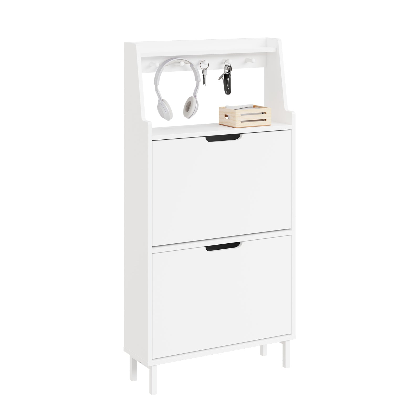 SoBuy Schuhschrank Weiß 2 Türen mit Haken und offener Oberseite 60x19x119 cm 30 kg FSR221-W