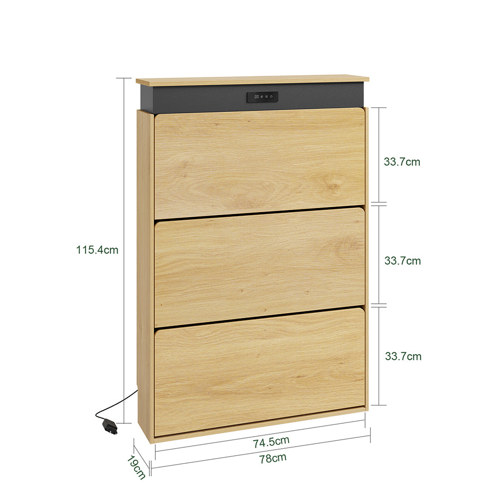 SoBuy | Schuhkipper | Schuhschrank schmal hoch mit 3 Klappen | Helle Eiche | FSR226-E-N