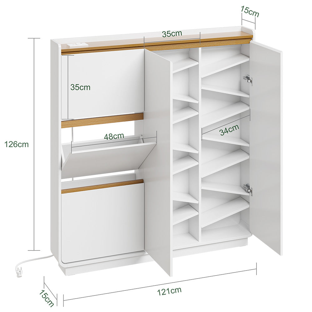 SoBuy Schuhschrank Schmal – 15 cm Tief, mit Steckdose für Flur FSR229-E-WN
