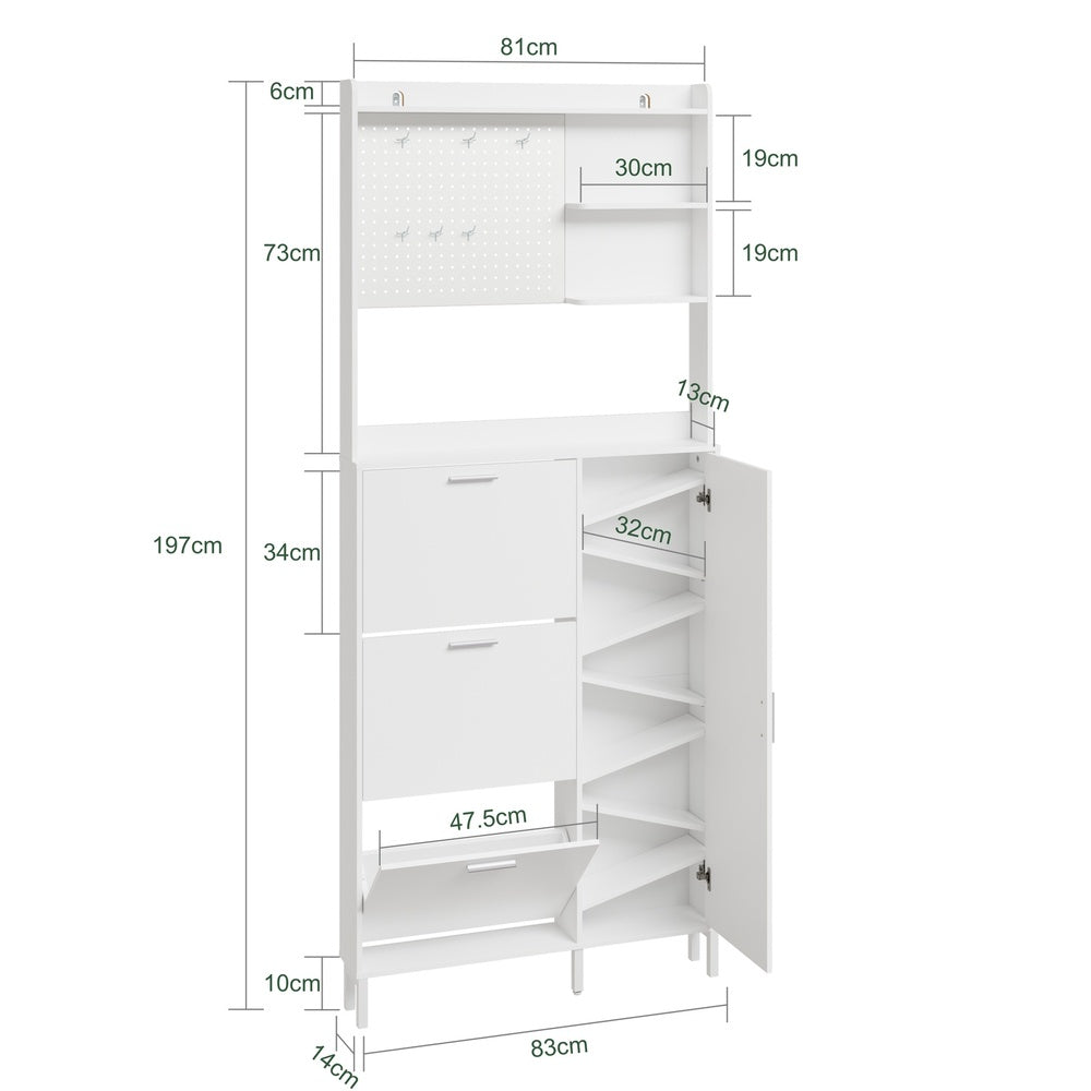 SoBuy | Schuhkipper | Schuhschrank schmal hoch weiß | Weiß | 83×14×197 cm | FSR232-W