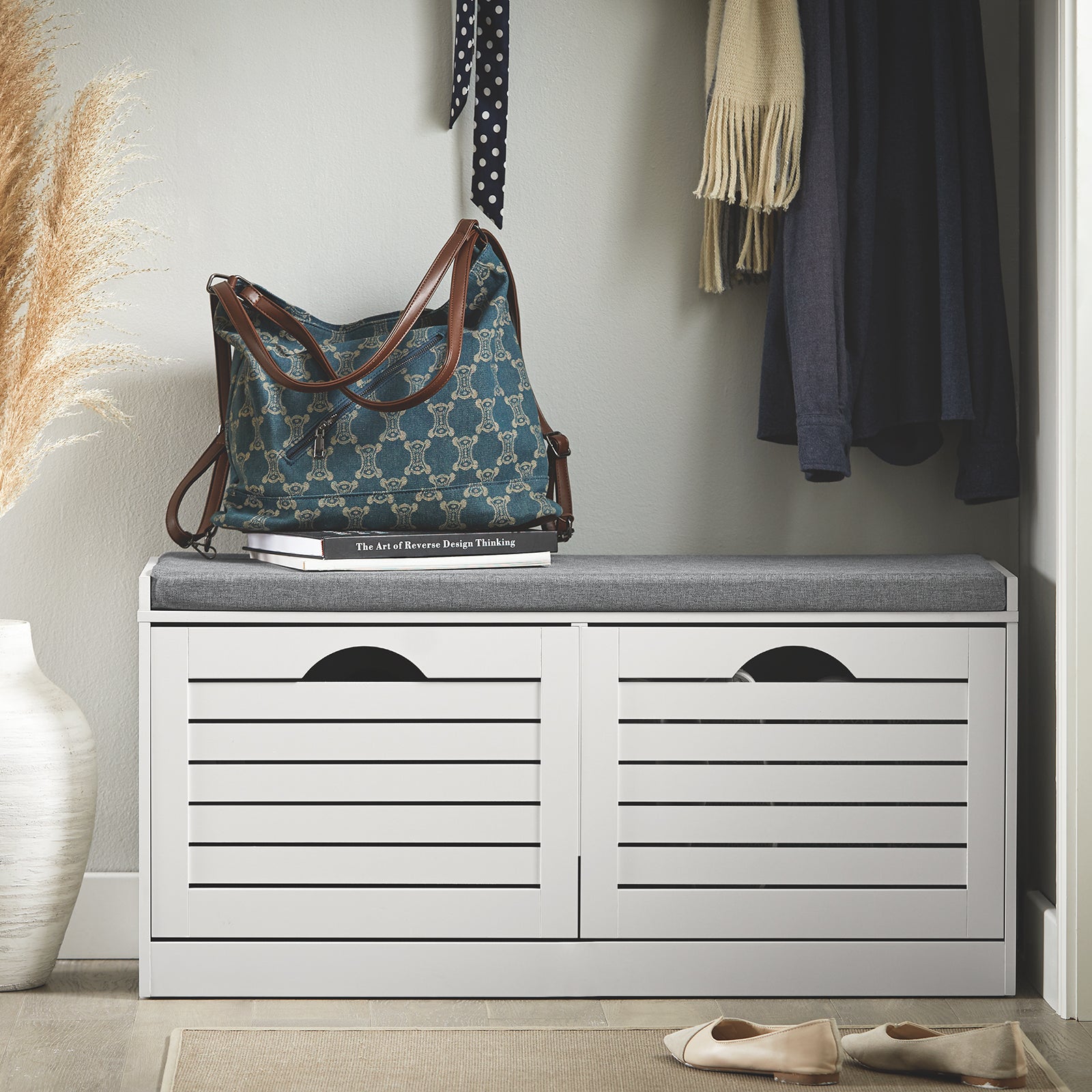 SoBuy | Schuhkipper | Schuhbank mit Schuhfach | Landhausstil Weiß | FSR62-II-W