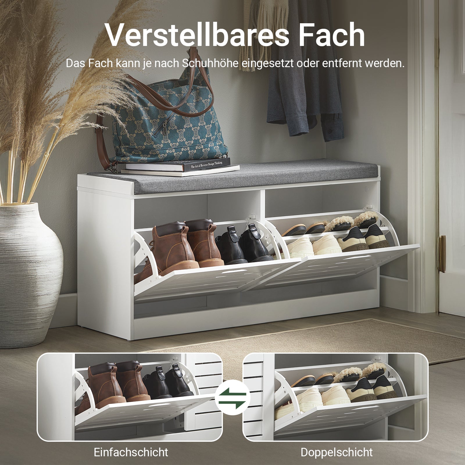 Vorverkauf | SoBuy | Schuhkipper | Schuhbank mit Schuhfach | Landhausstil Weiß | FSR62-W