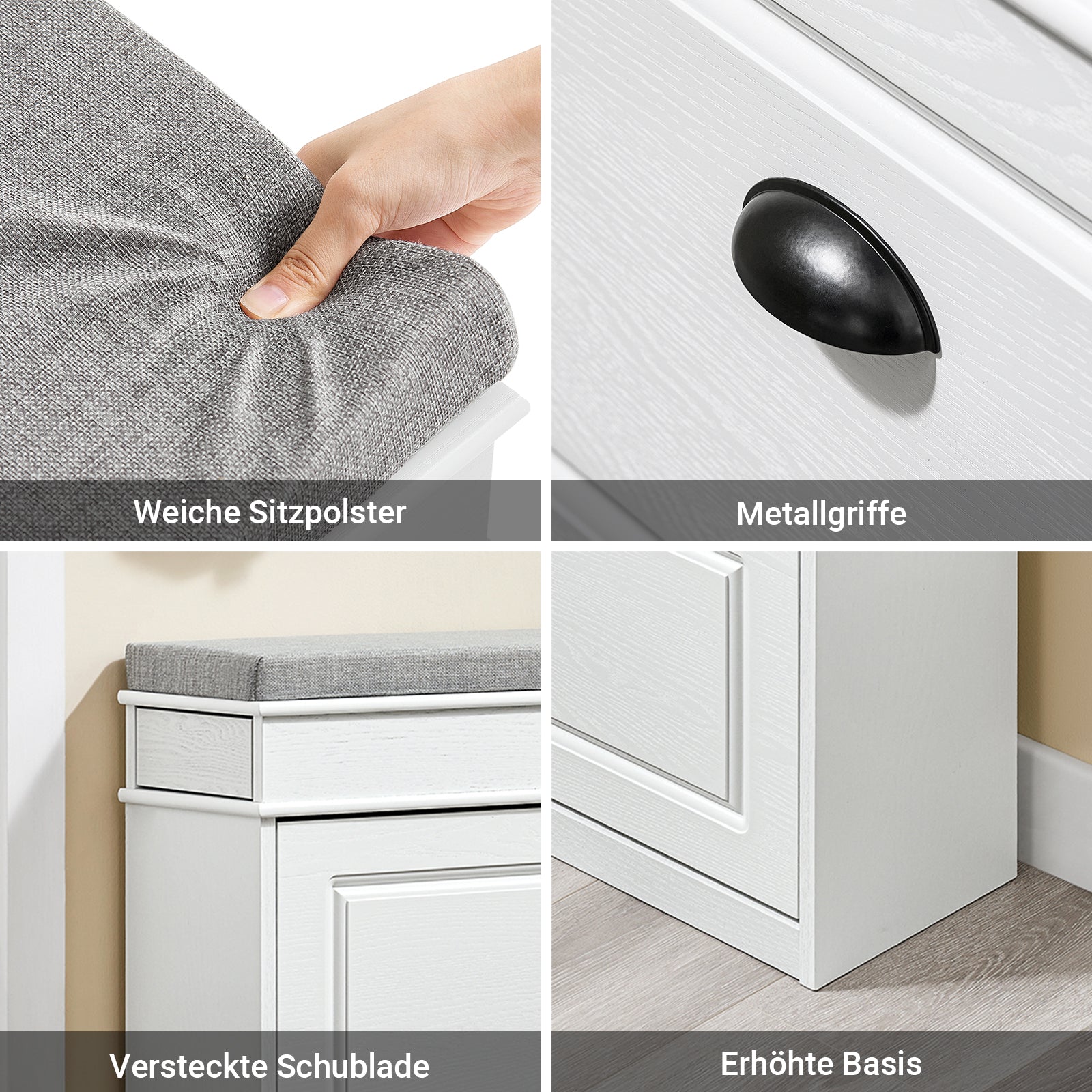 SoBuy | Schuhbank | mit Sitzfläche | und 2 Klappen | Weiß Vintage | FSR64-WG