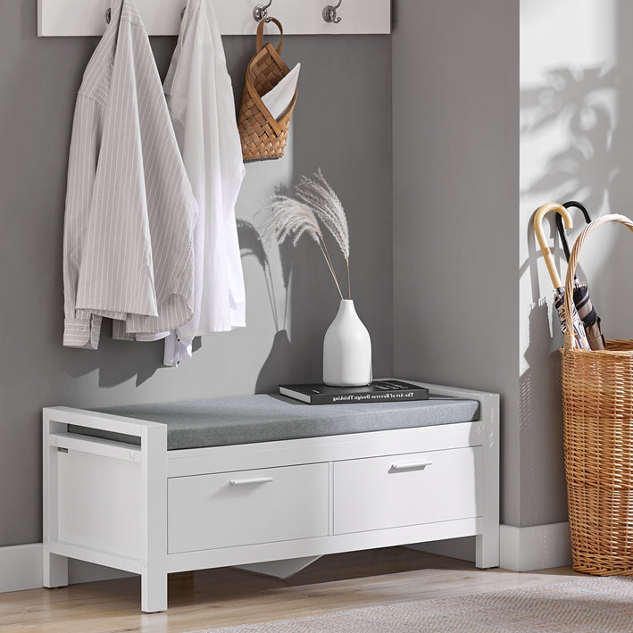 SoBuy | Sitzbank mit 2 Schubladen | Bettbank | Weiß | FSR74-W