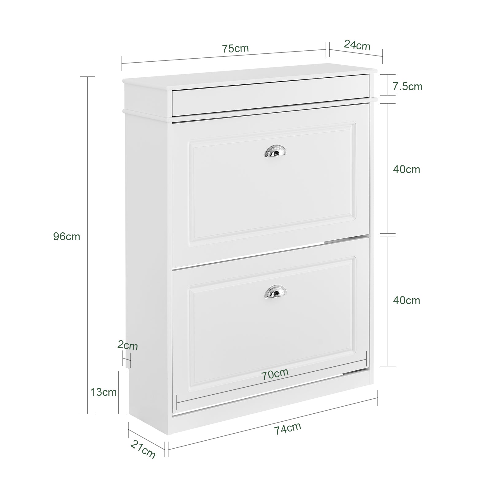 SoBuy | Schuhkipper | Schuhschrank mit 2 Klappen | Schuhkommode Weiß | FSR78-L-W