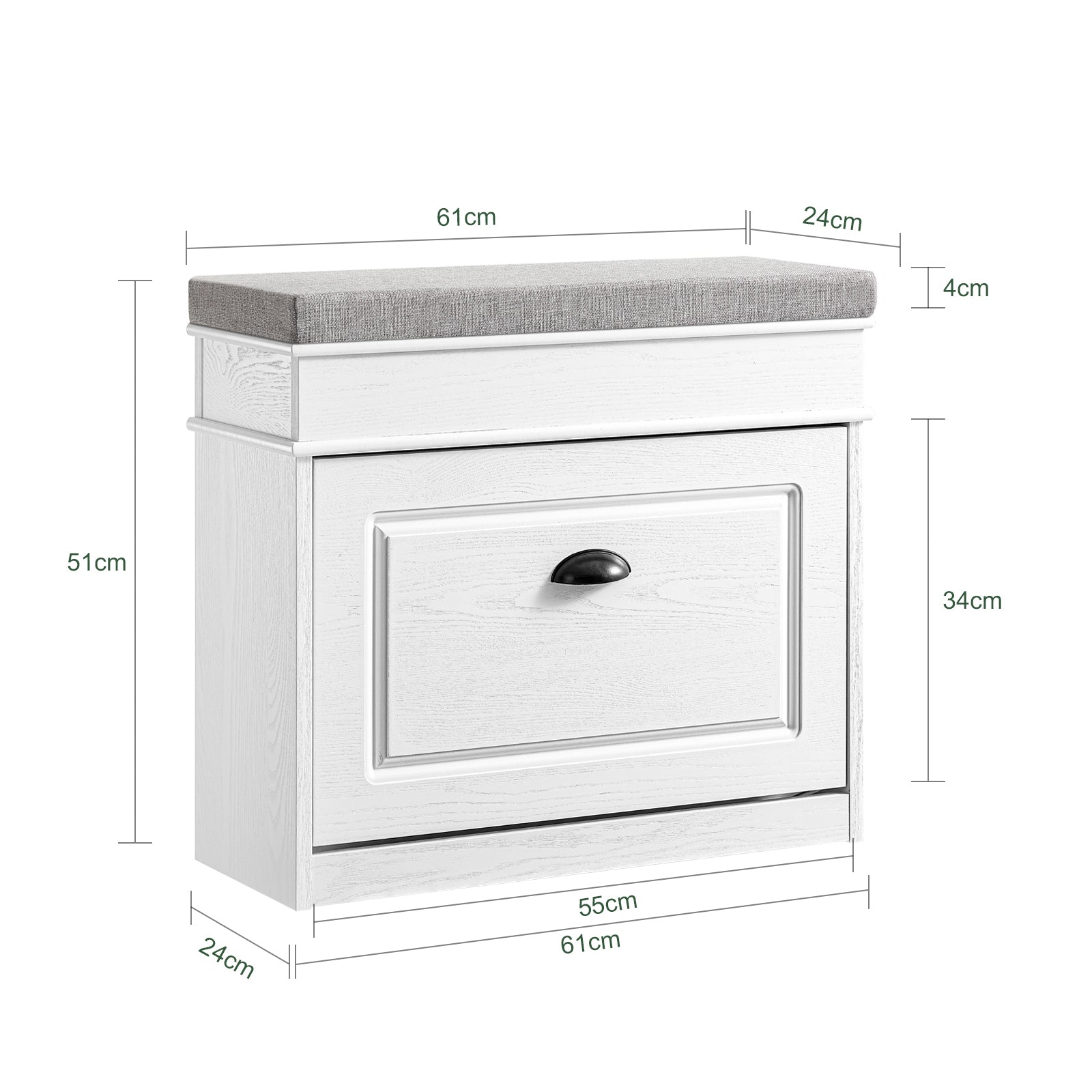 Vorverkauf | SoBuy | Schuhkipper | Schuhbank mit Klappe | Schuhschrank Weiß Vintage | FSR82-K-WG