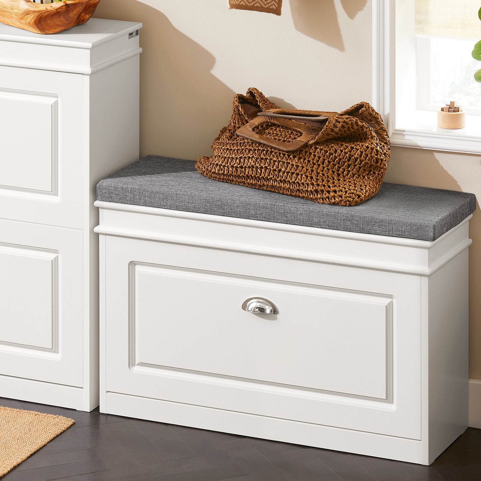 SoBuy | Schuhkipper-Set | Schuhbank und Schuhkommode | Schmal 24cm | Weiß | FSR82-L-W+FSR94-W