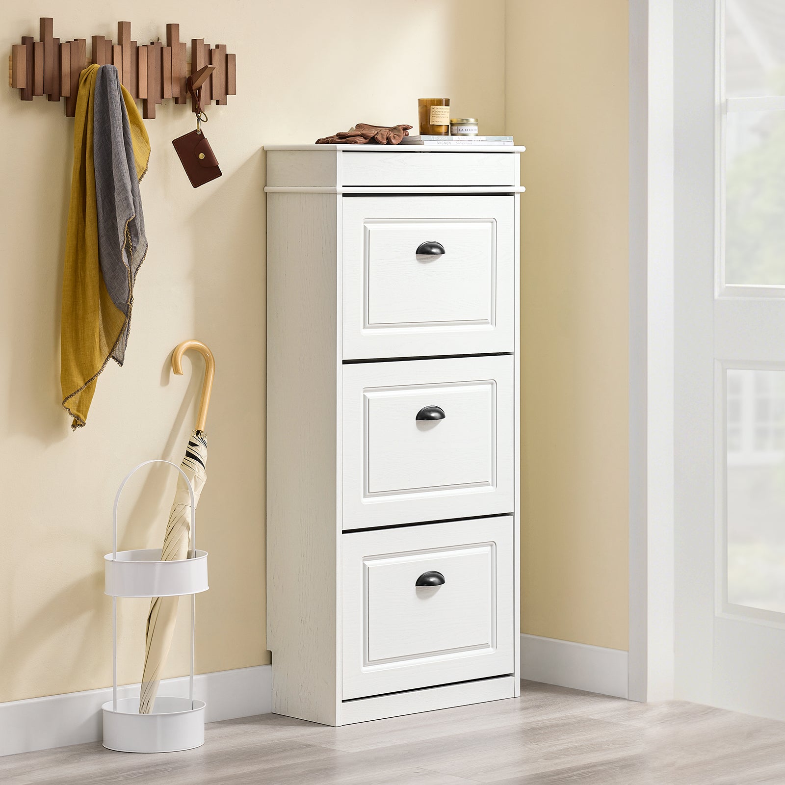 SoBuy | Schuhkipper | Schuhschrank mit 3 Klappen | Schuhkommode Weiß | FSR94-WG