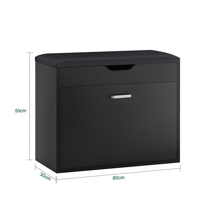 SoBuy | Schuhkipper mit 1 Klappe | Schuhbank mit Sitzkissen | Sitzkommode | Schwarz | FSR95-SCH