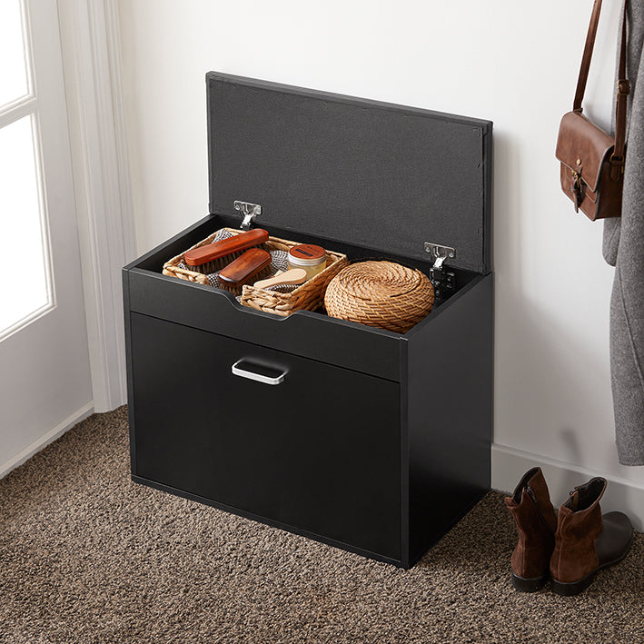 SoBuy | Schuhkipper mit 1 Klappe | Schuhbank mit Sitzkissen | Sitzkommode | Schwarz | FSR95-SCH