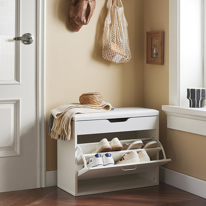 Vorverkauf | SoBuy | Schuhkipper | Schuhbank mit Sitzkissen | Sitzbank | Weiß | 60x50x30cm | FSR95-W